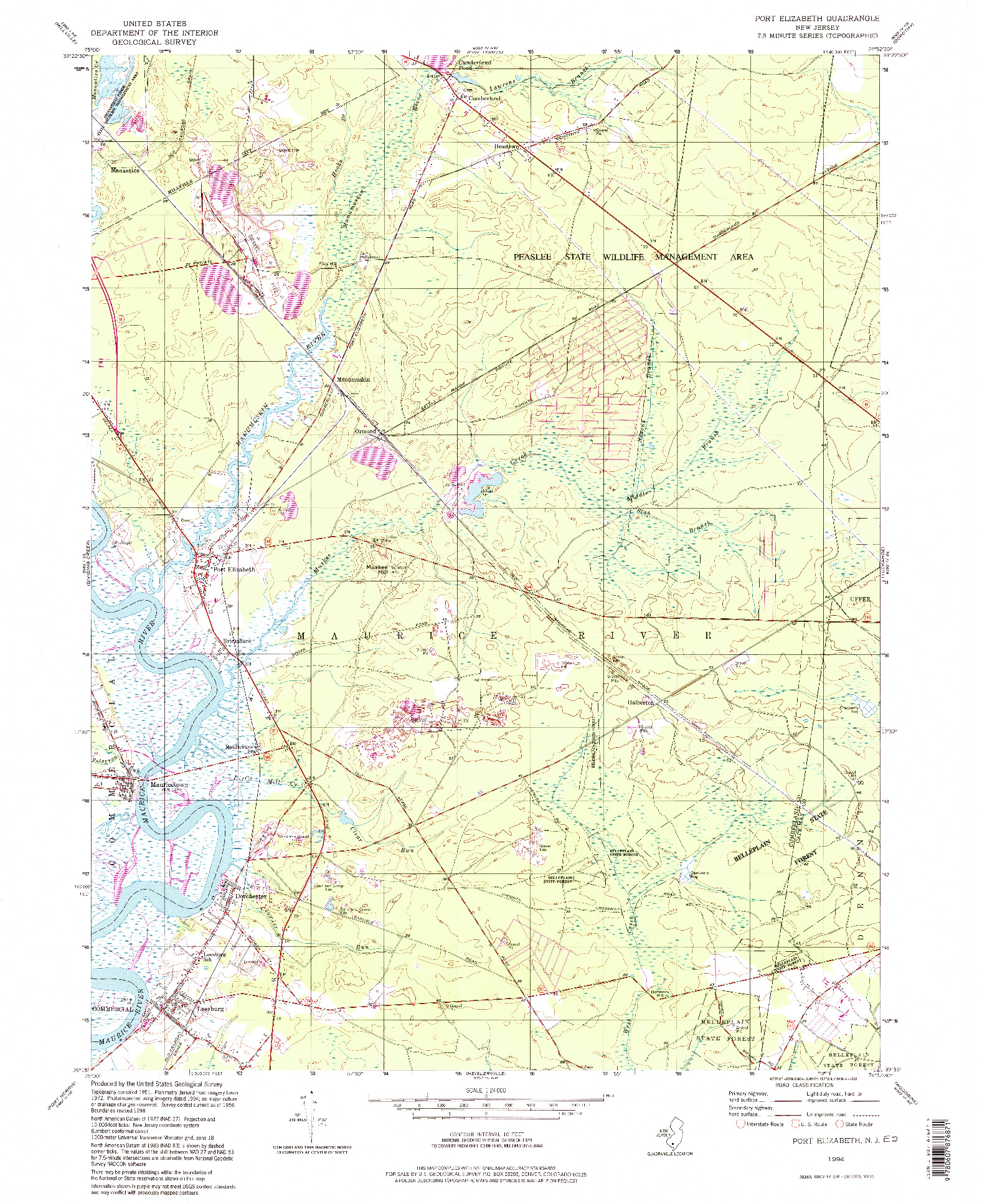 USGS 1:24000-SCALE QUADRANGLE FOR PORT ELIZABETH, NJ 1994