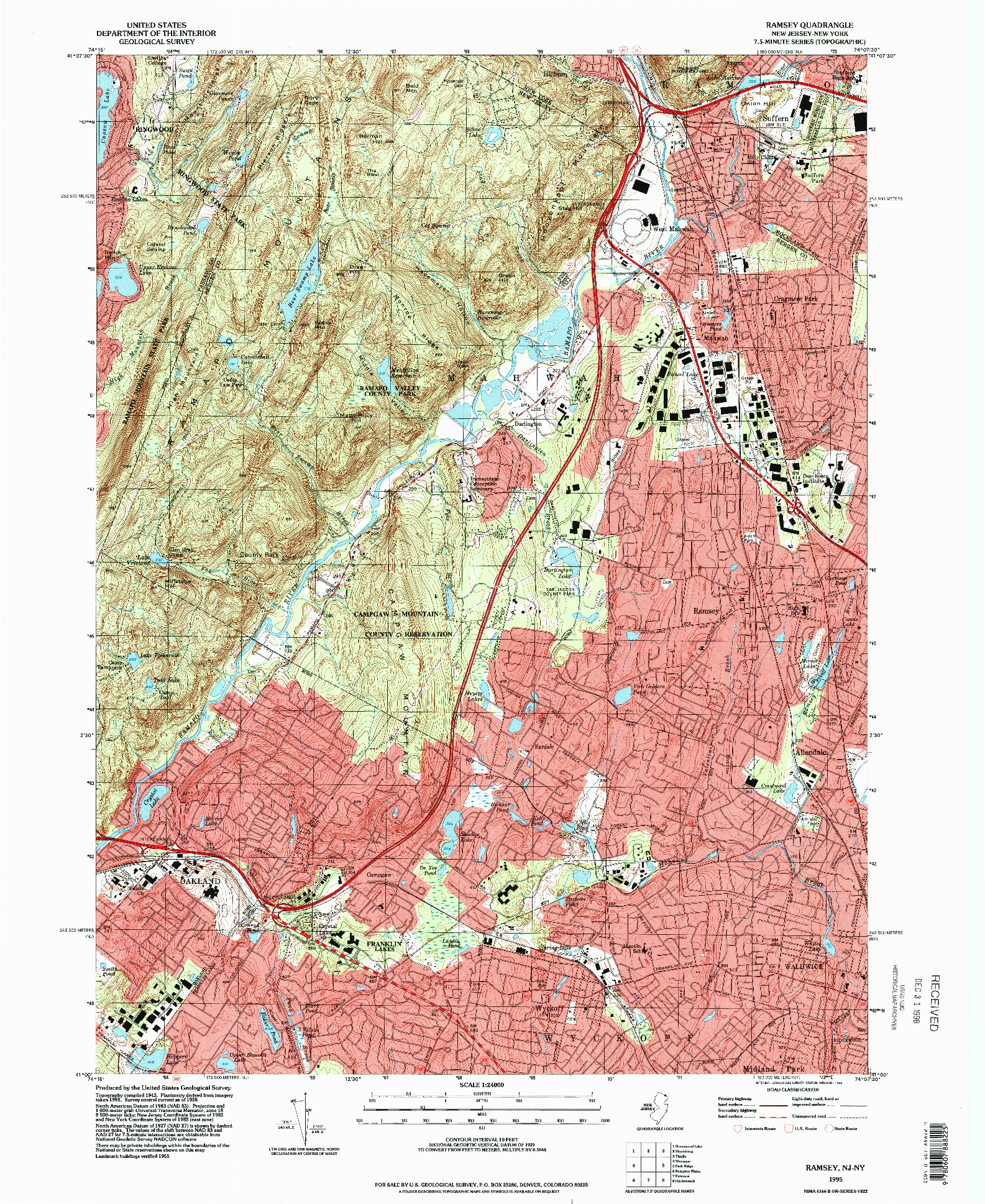USGS 1:24000-SCALE QUADRANGLE FOR RAMSEY, NJ 1995