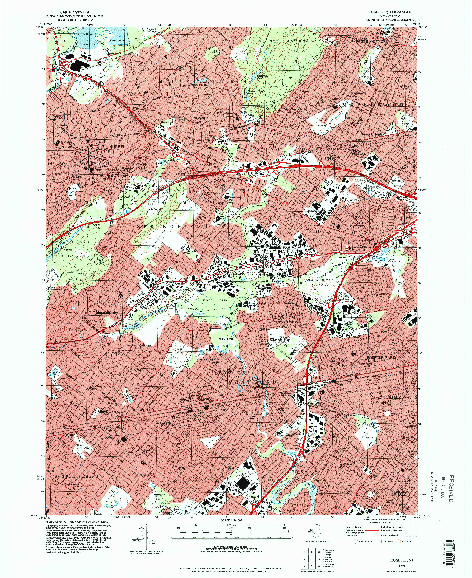 USGS 1:24000-SCALE QUADRANGLE FOR ROSELLE, NJ 1995