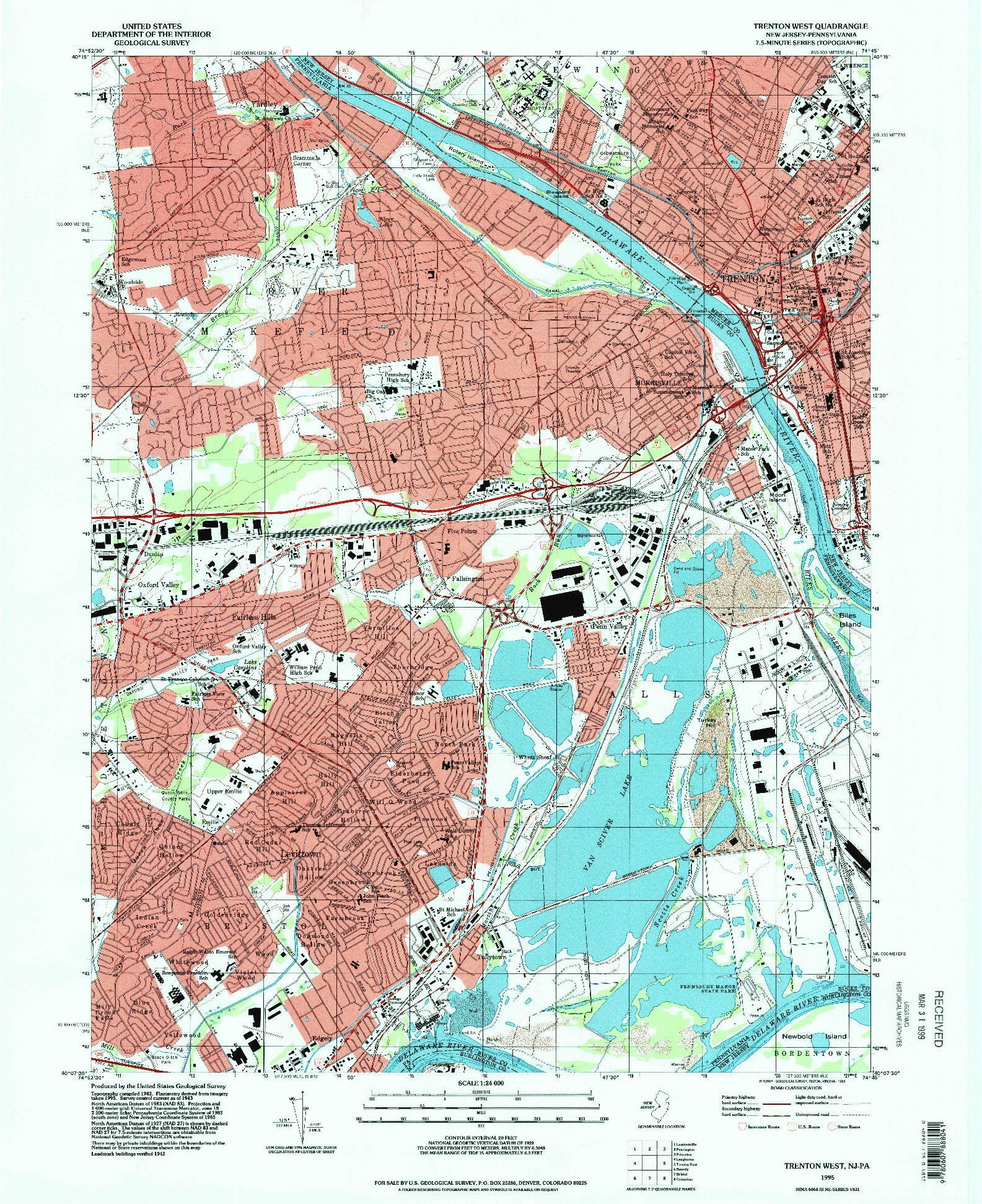 USGS 1:24000-SCALE QUADRANGLE FOR TRENTON WEST, NJ 1995
