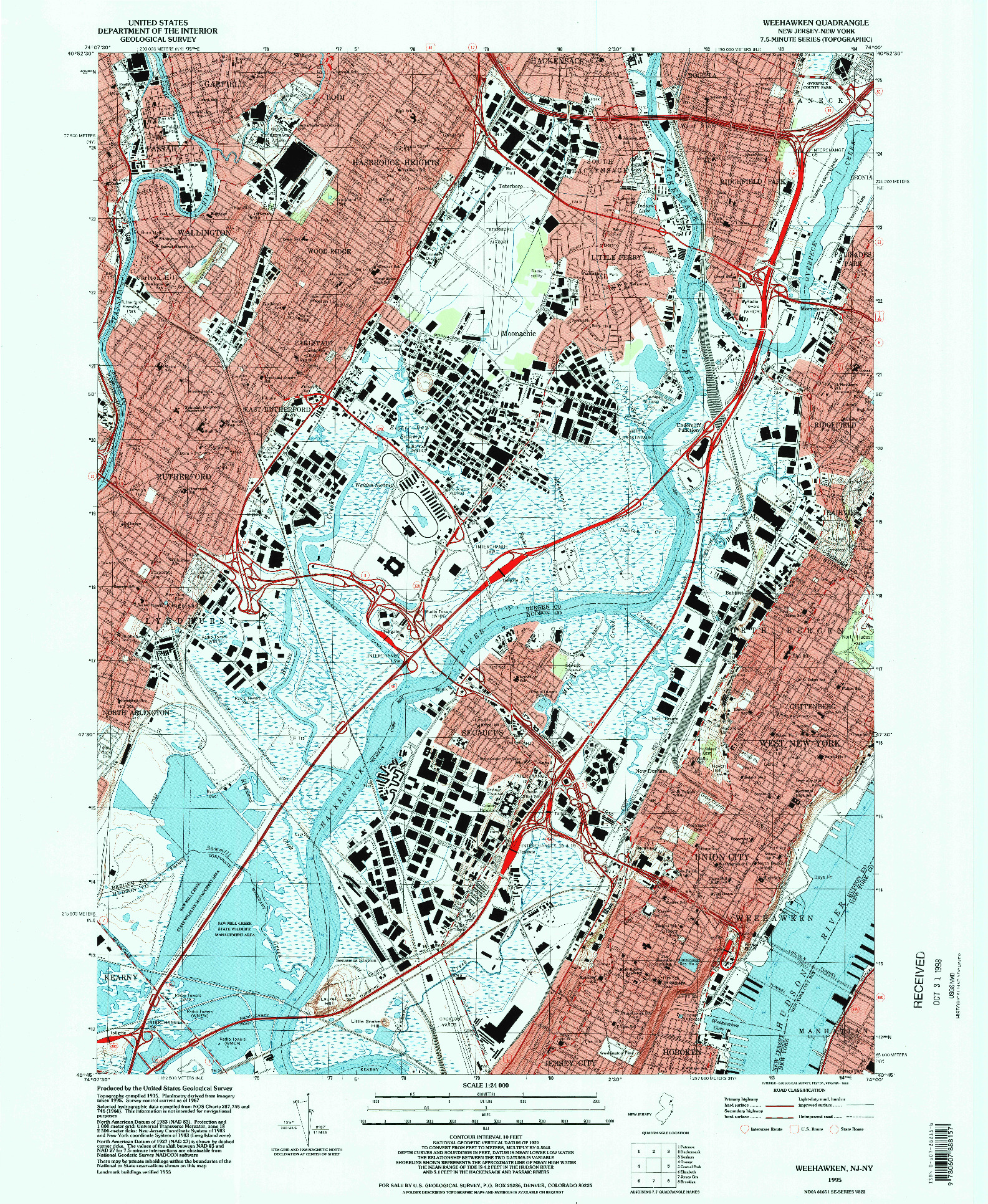 USGS 1:24000-SCALE QUADRANGLE FOR WEEHAWKEN, NJ 1995
