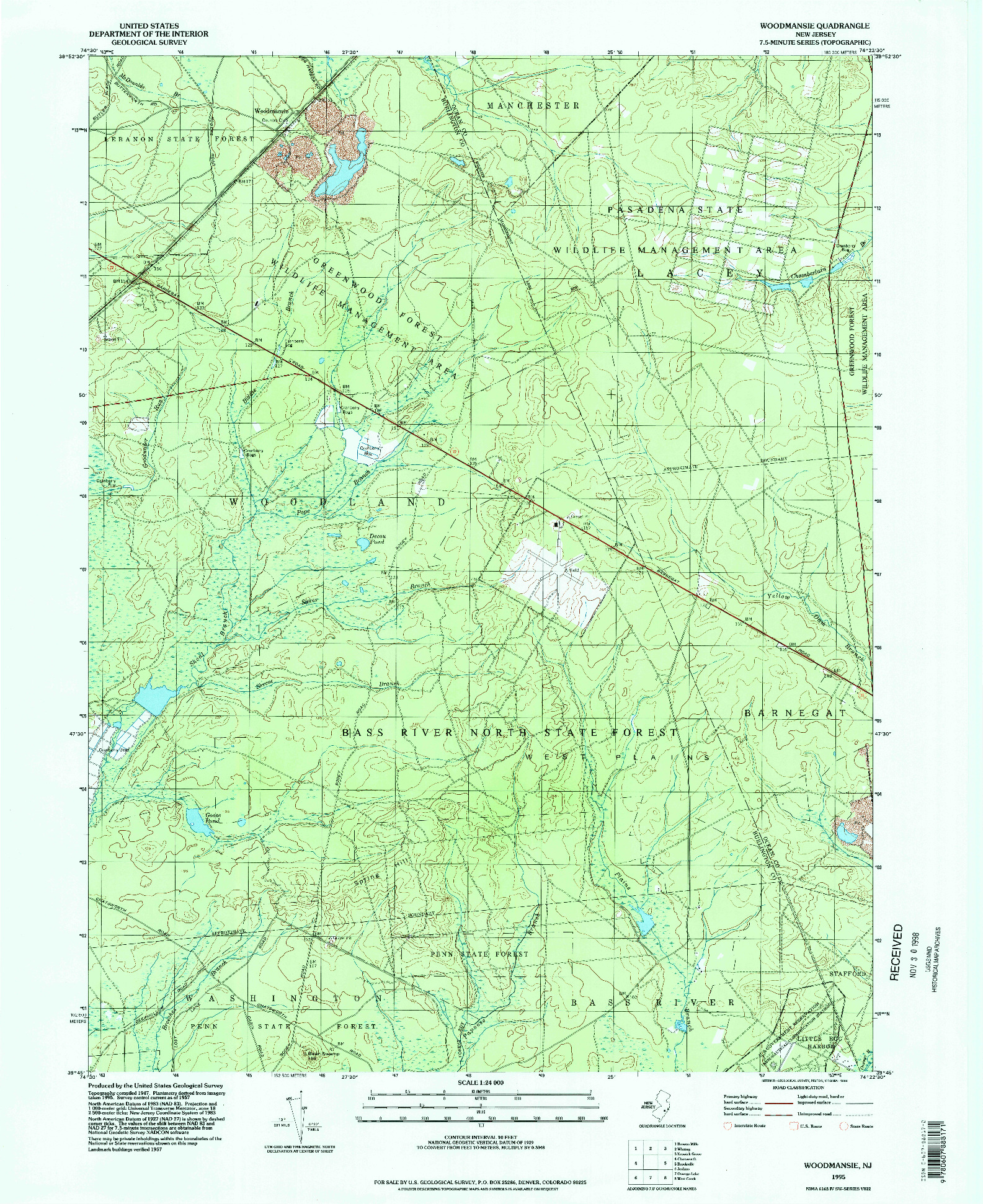 USGS 1:24000-SCALE QUADRANGLE FOR WOODMANSIE, NJ 1995