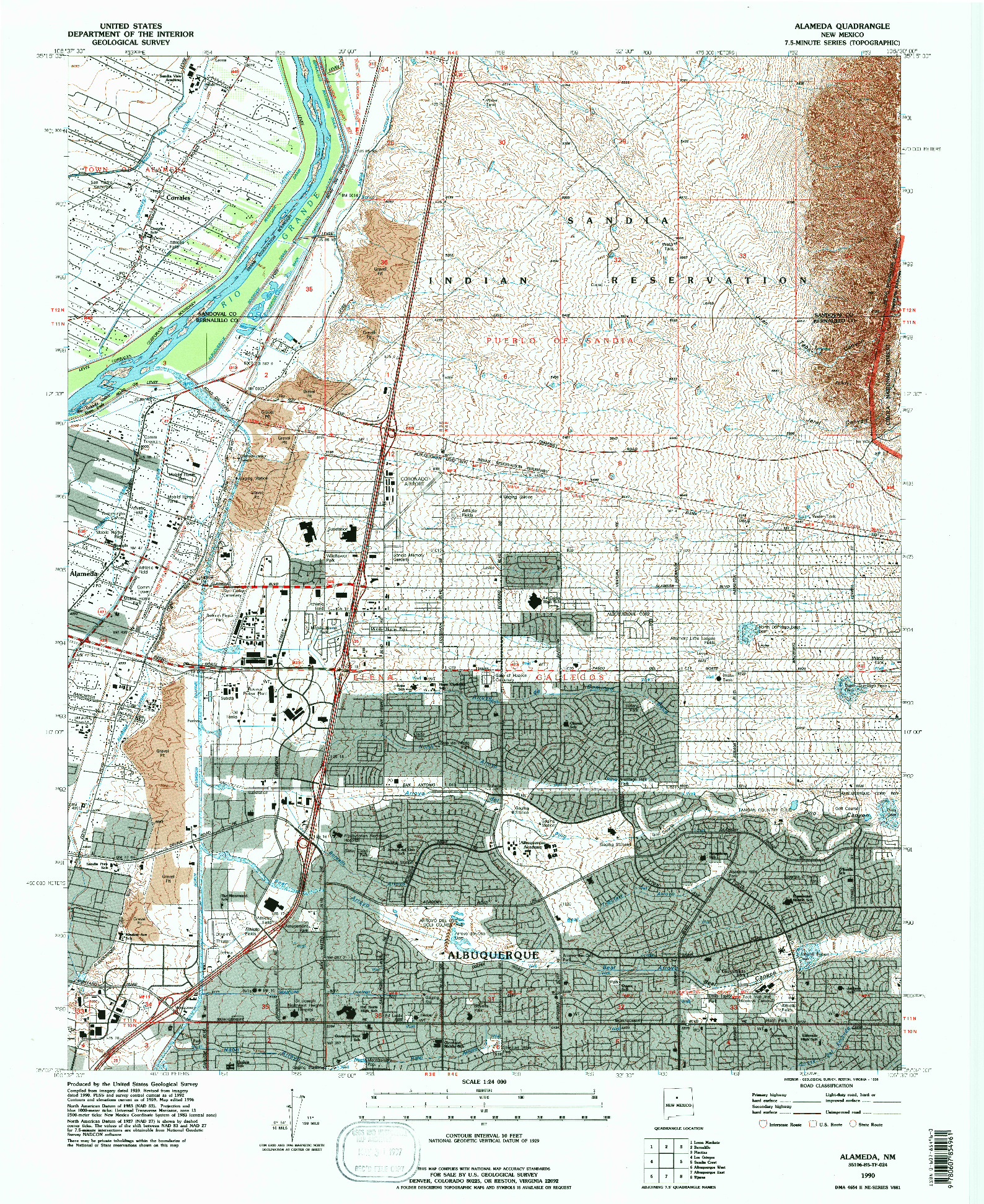 USGS 1:24000-SCALE QUADRANGLE FOR ALAMEDA, NM 1990