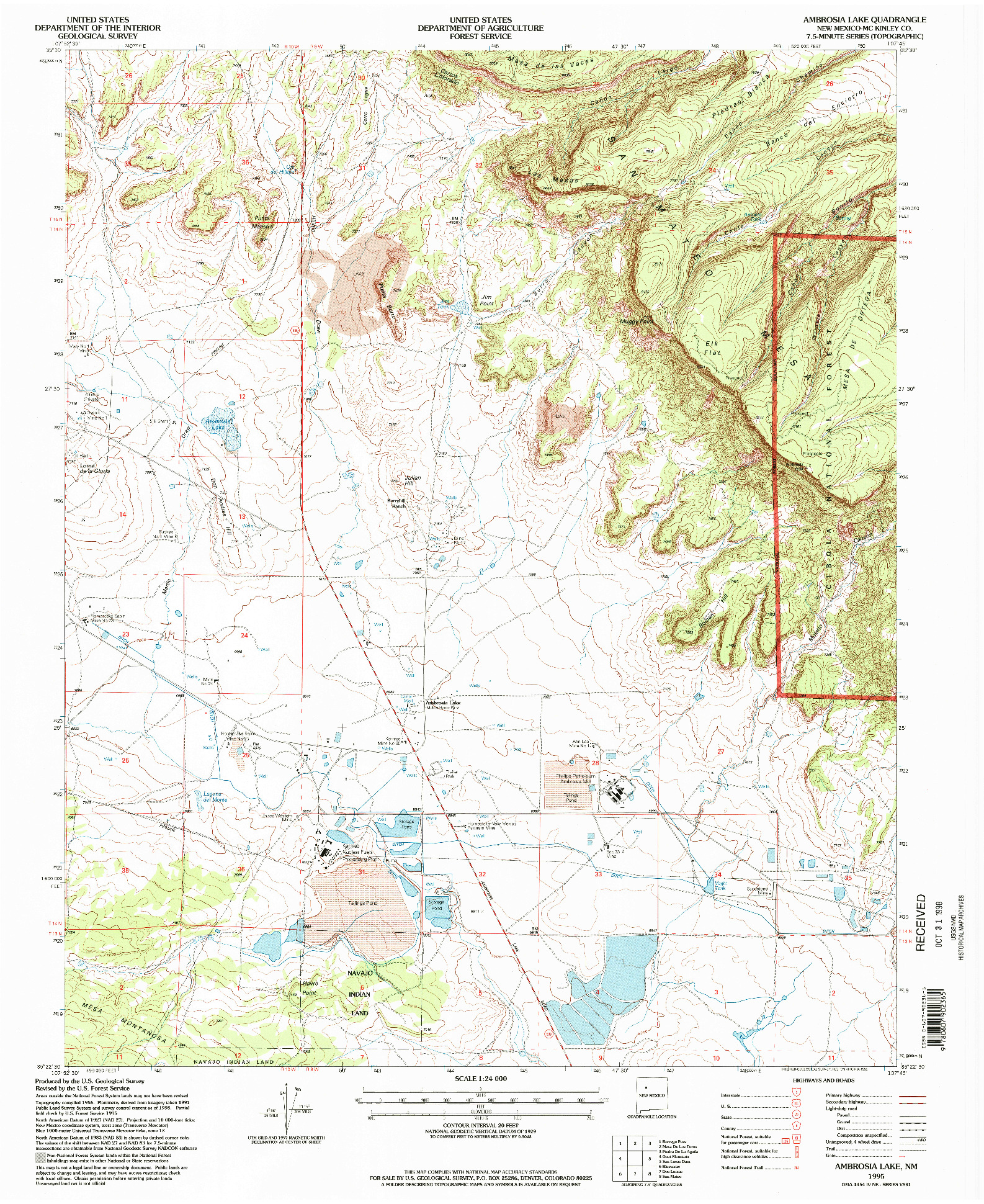 USGS 1:24000-SCALE QUADRANGLE FOR AMBROSIA LAKE, NM 1995