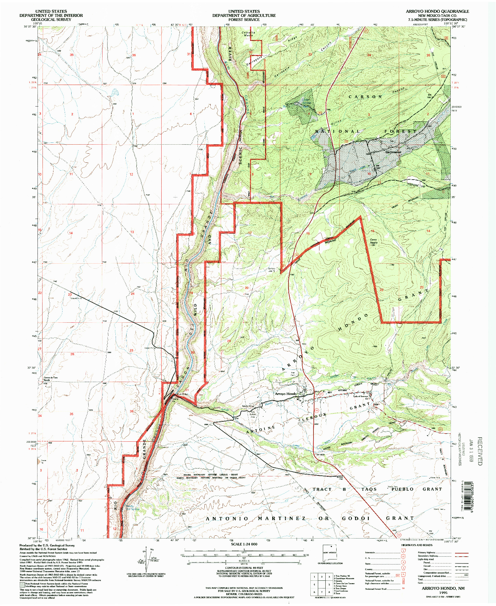 USGS 1:24000-SCALE QUADRANGLE FOR ARROYO HONDO, NM 1995