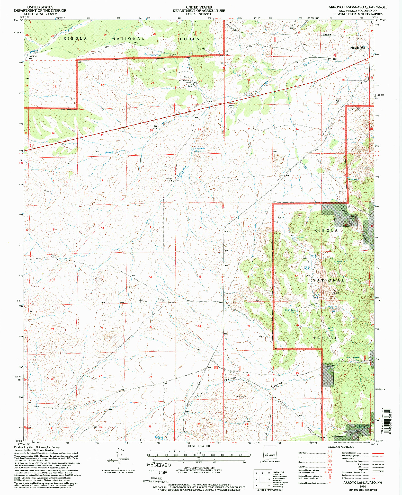 USGS 1:24000-SCALE QUADRANGLE FOR ARROYO LANDAVASO, NM 1995