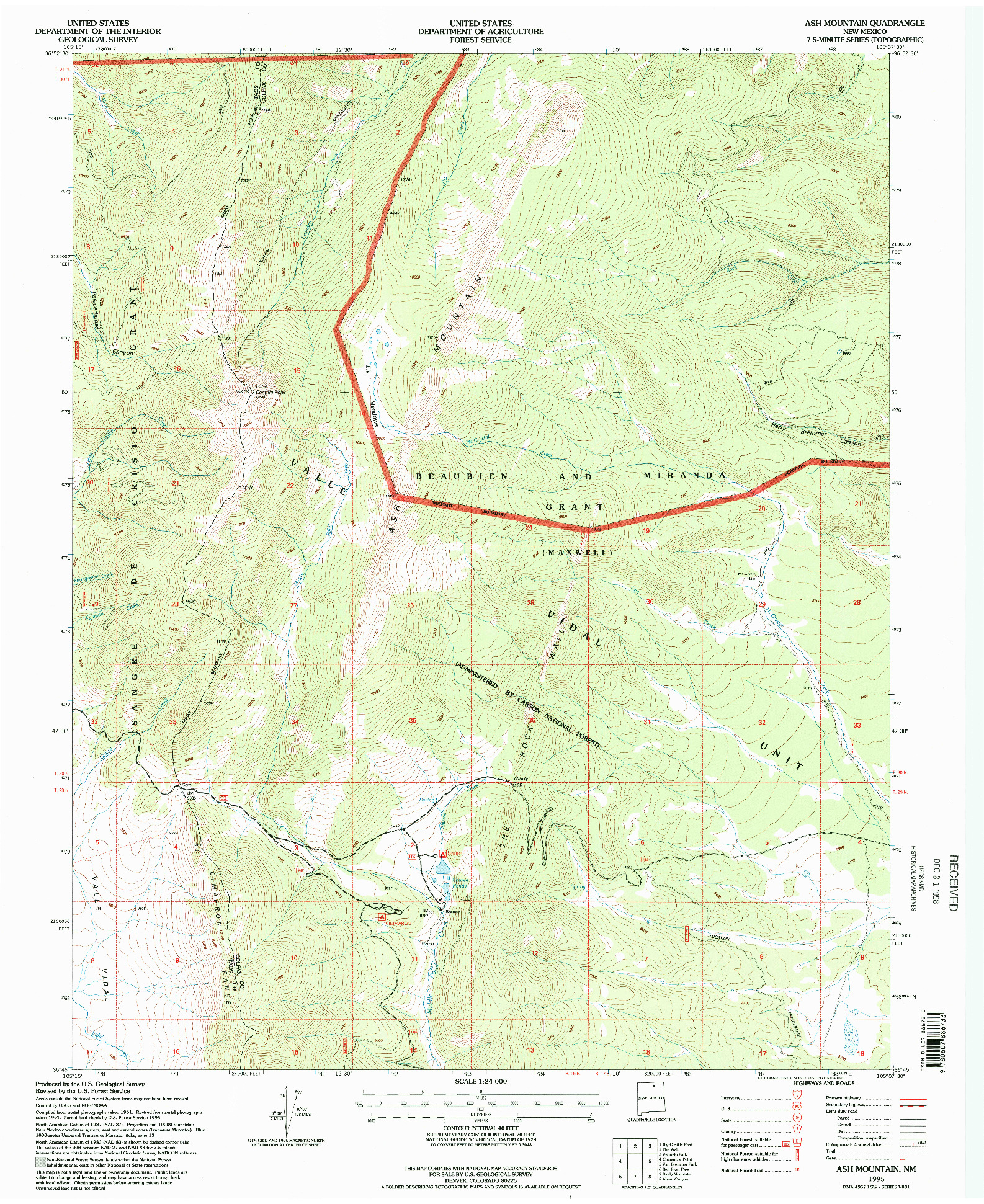 USGS 1:24000-SCALE QUADRANGLE FOR ASH MOUNTAIN, NM 1995