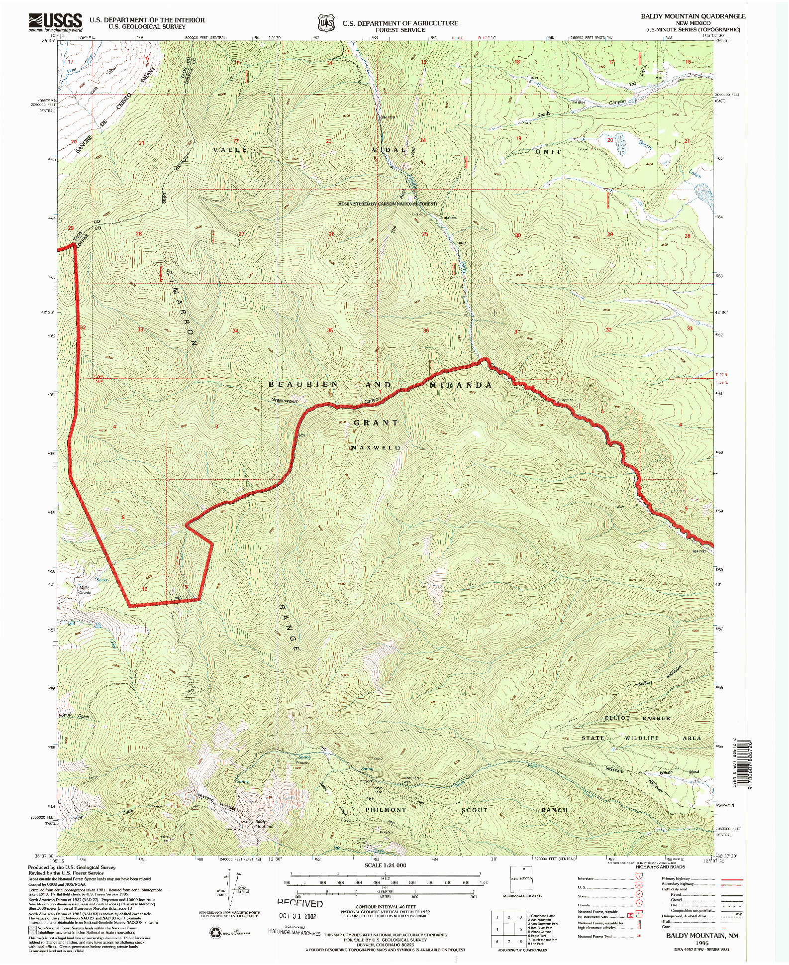USGS 1:24000-SCALE QUADRANGLE FOR BALDY MOUNTAIN, NM 1995