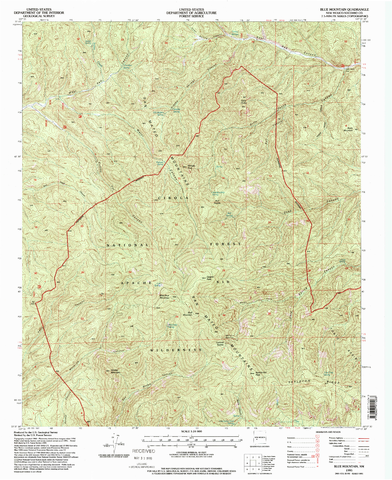 USGS 1:24000-SCALE QUADRANGLE FOR BLUE MOUNTAIN, NM 1995