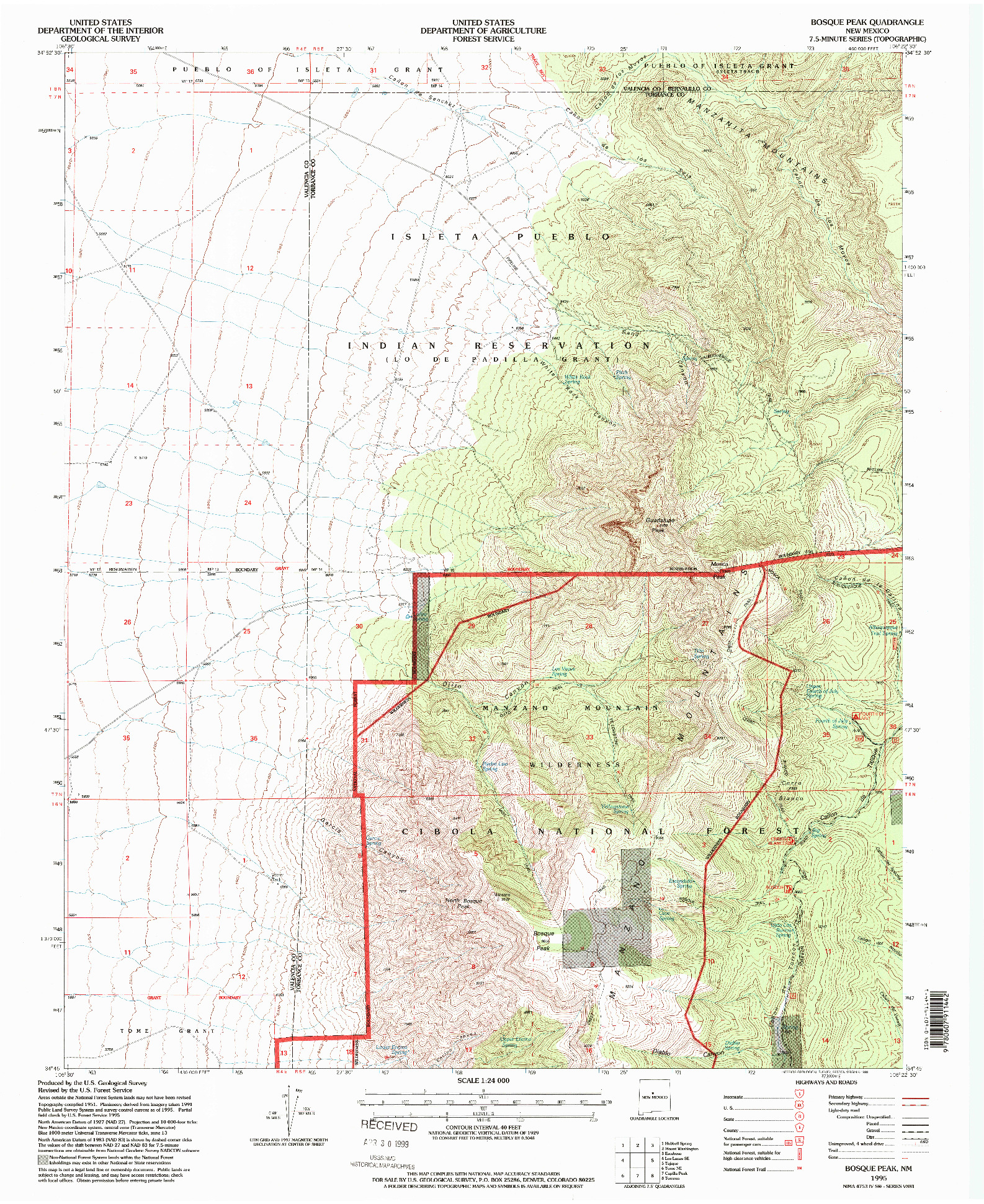 USGS 1:24000-SCALE QUADRANGLE FOR BOSQUE PEAK, NM 1995