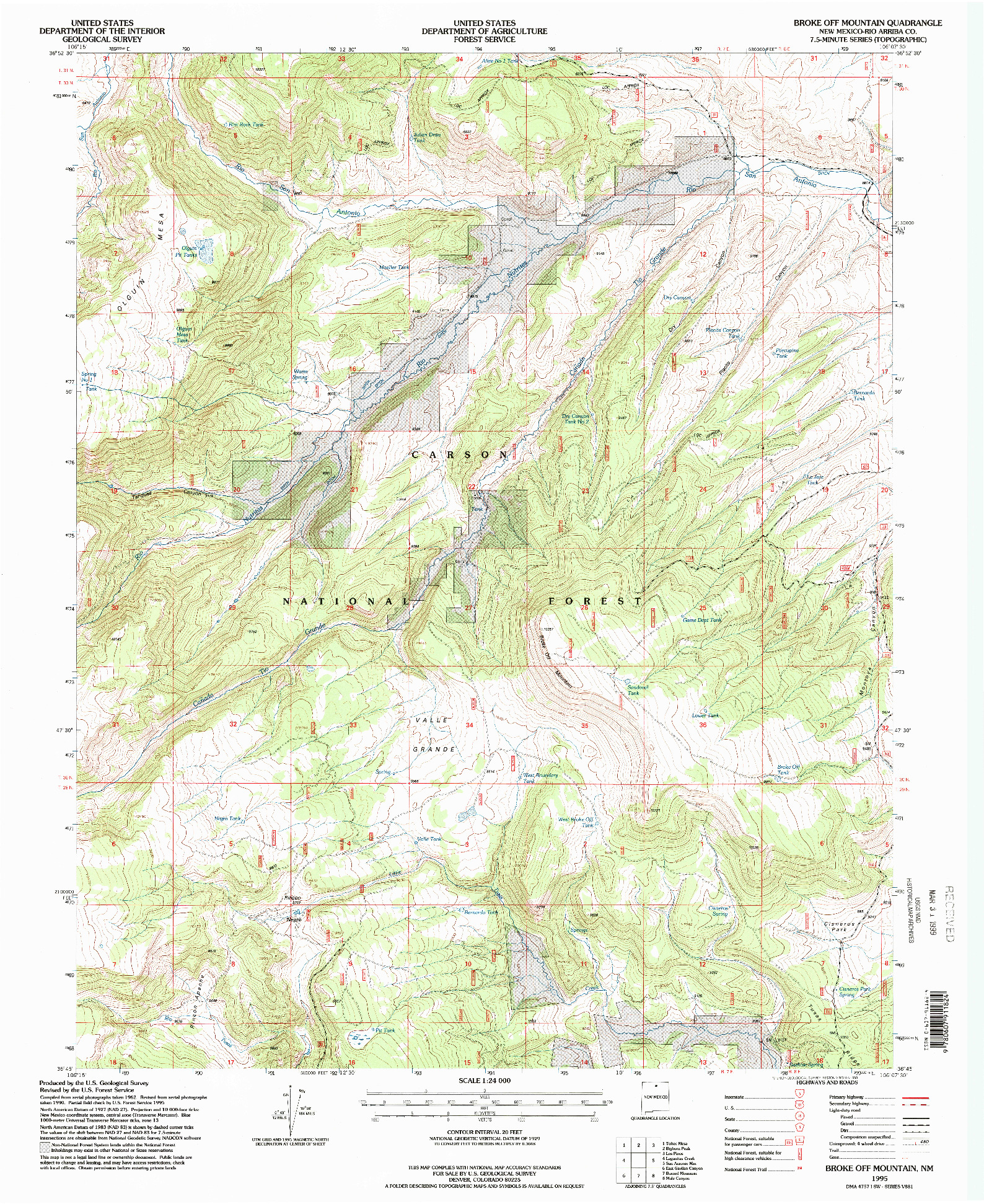 USGS 1:24000-SCALE QUADRANGLE FOR BROKE OFF MOUNTAIN, NM 1995