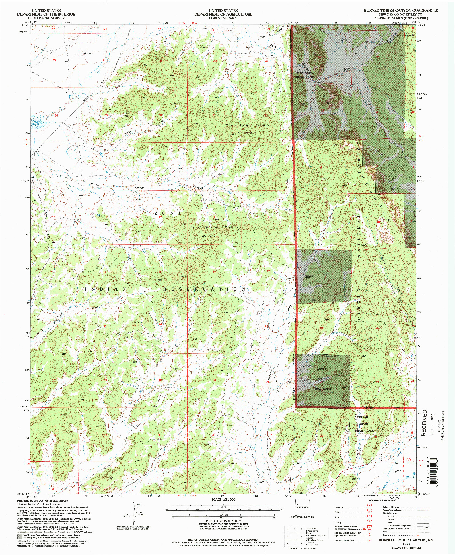 USGS 1:24000-SCALE QUADRANGLE FOR BURNED TIMBER CANYON, NM 1995