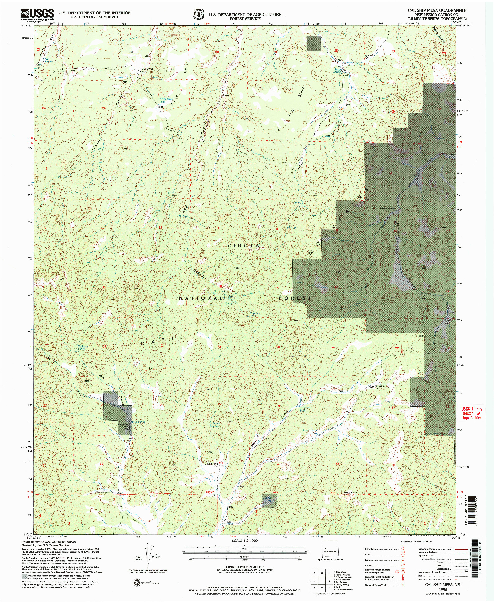 USGS 1:24000-SCALE QUADRANGLE FOR CAL SHIP MESA, NM 1995