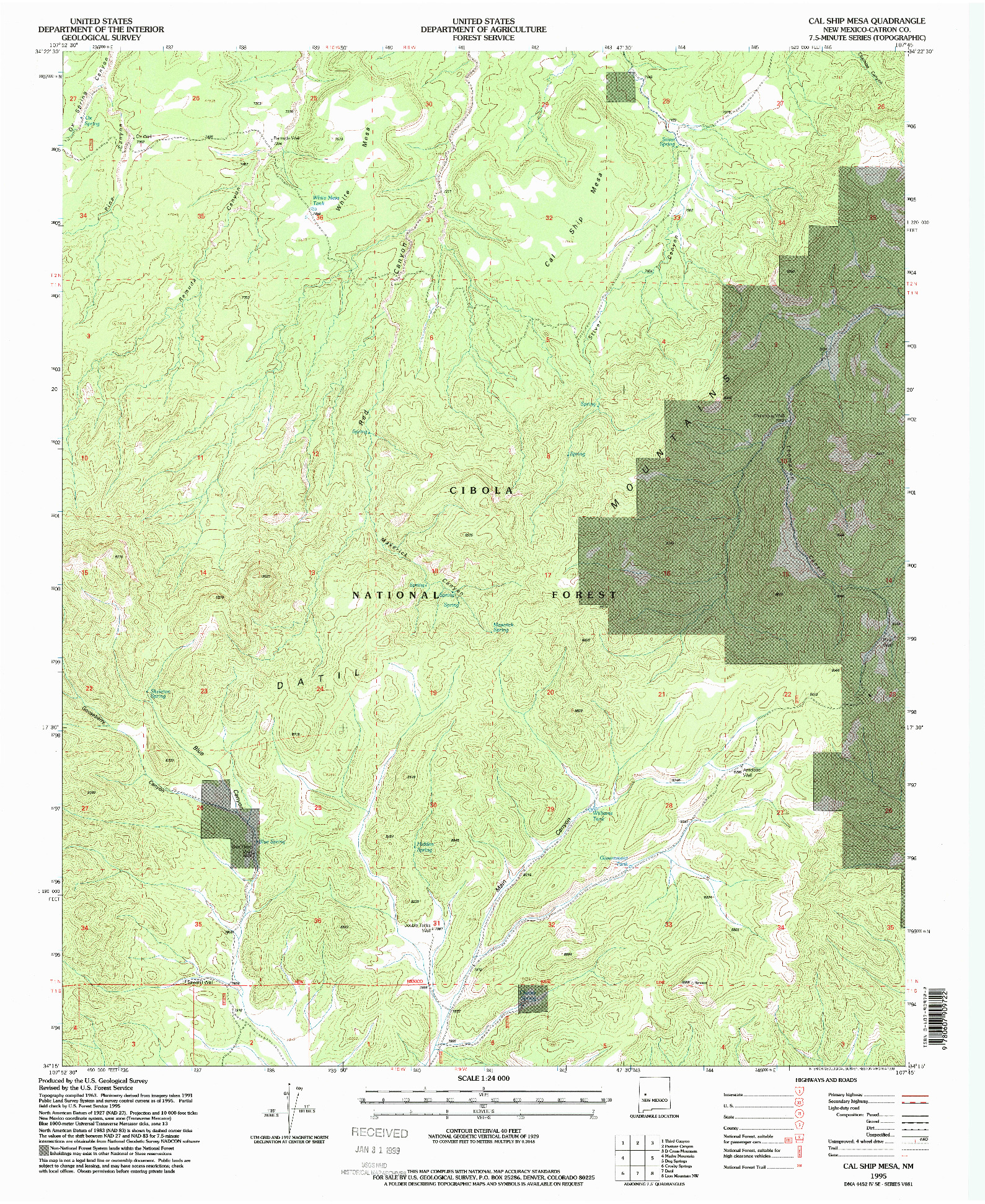 USGS 1:24000-SCALE QUADRANGLE FOR CAL SHIP MESA, NM 1995