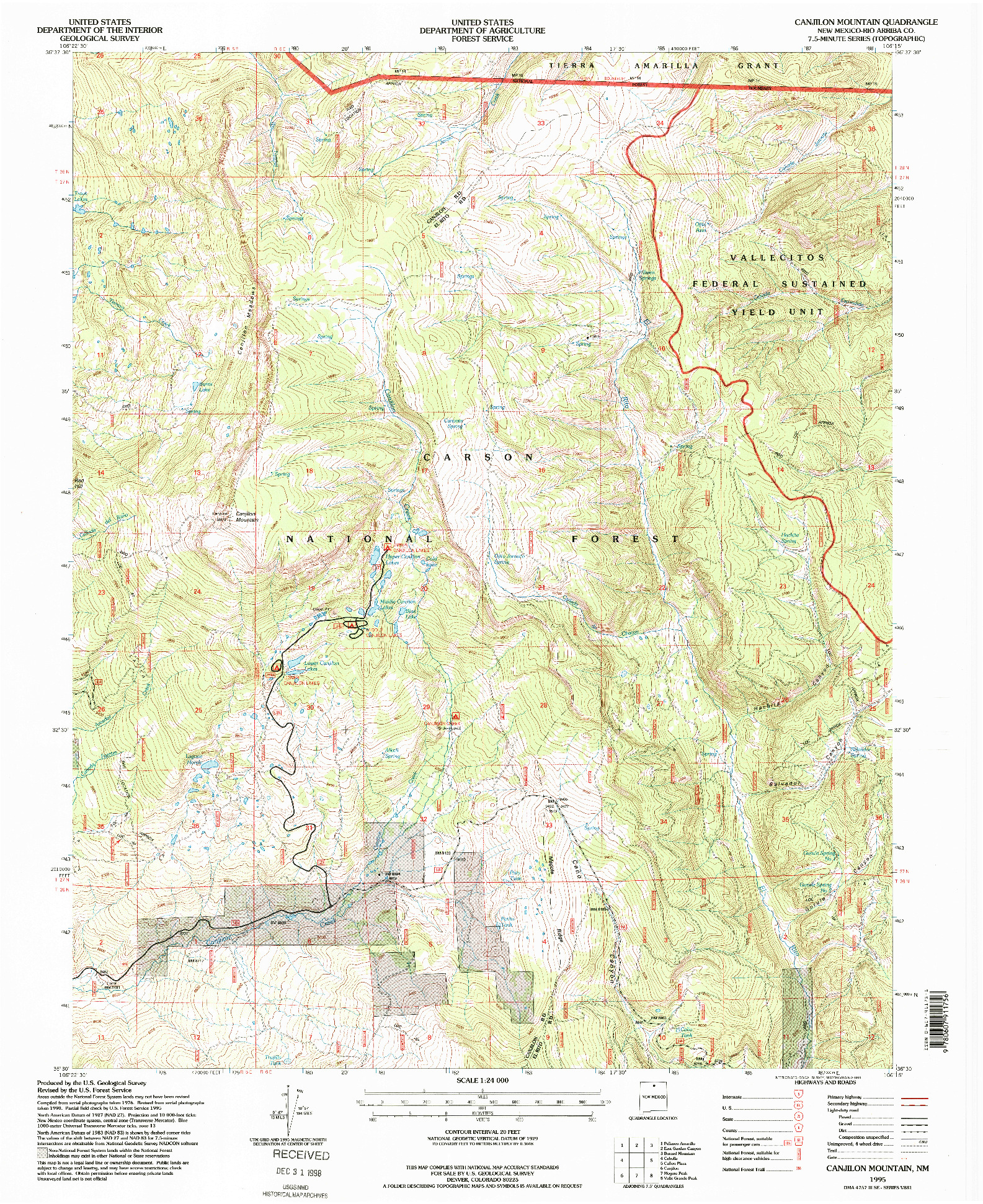 USGS 1:24000-SCALE QUADRANGLE FOR CANJILON MOUNTAIN, NM 1995