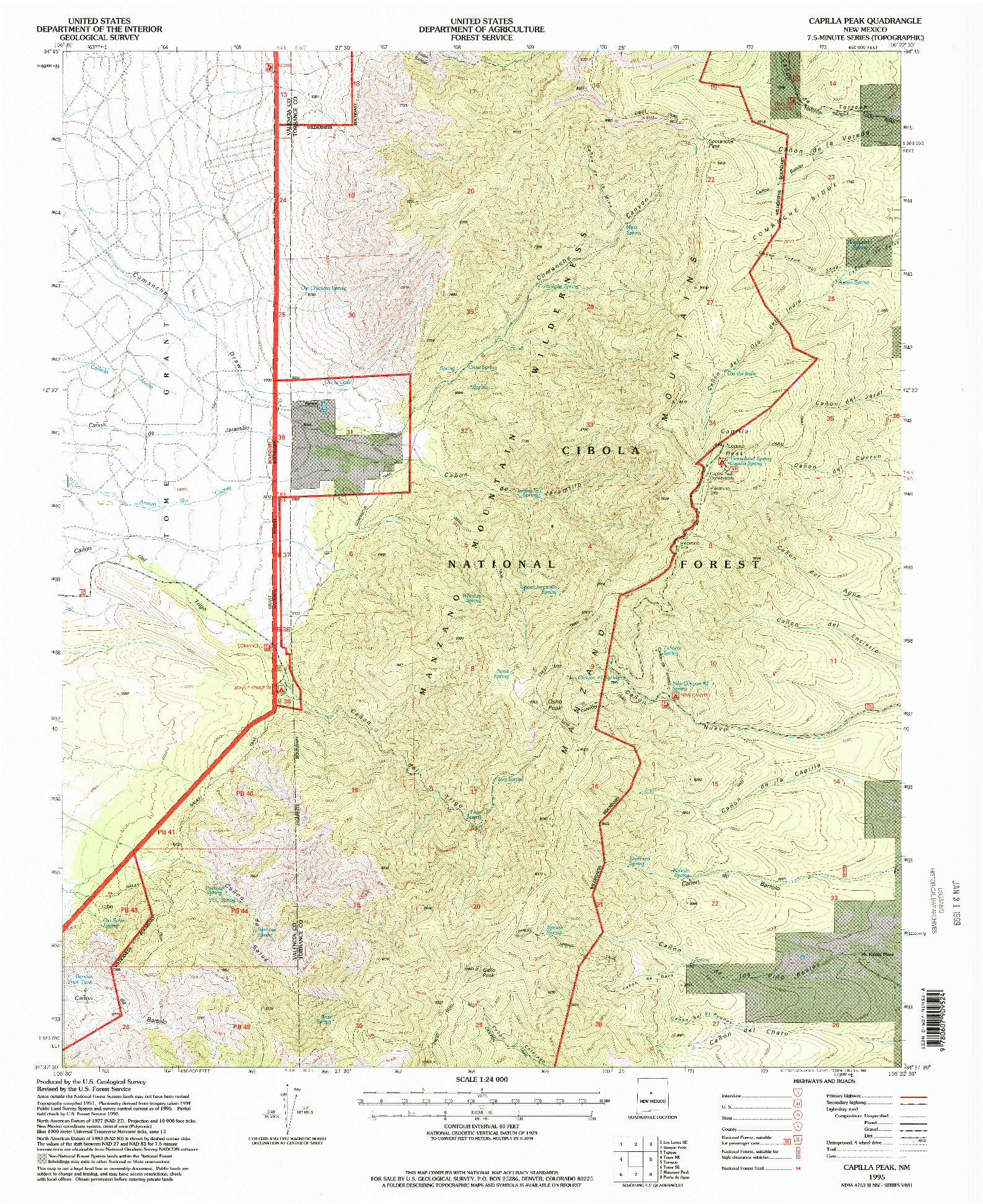 USGS 1:24000-SCALE QUADRANGLE FOR CAPILLA PEAK, NM 1995