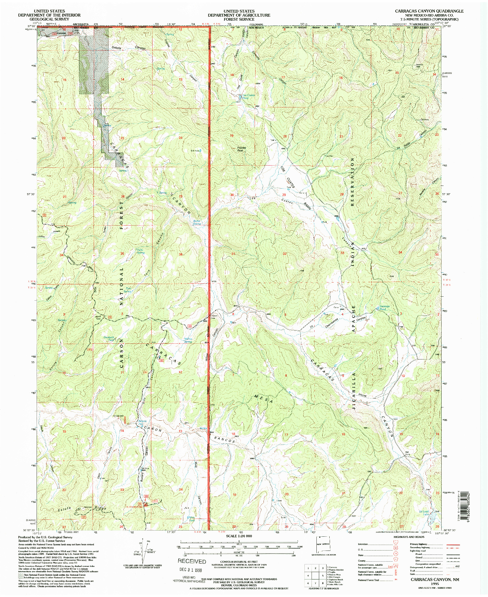 USGS 1:24000-SCALE QUADRANGLE FOR CARRACAS CANYON, NM 1995
