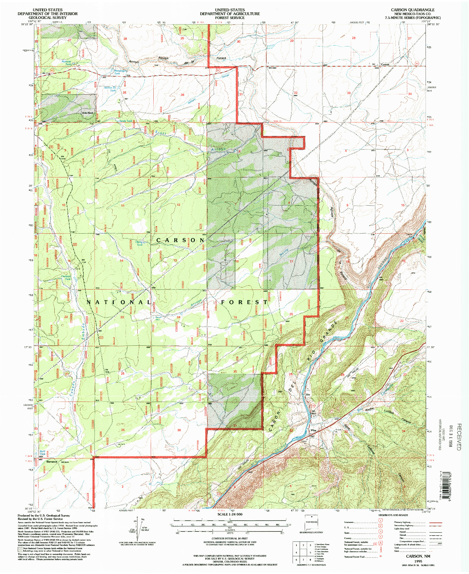 USGS 1:24000-SCALE QUADRANGLE FOR CARSON, NM 1995