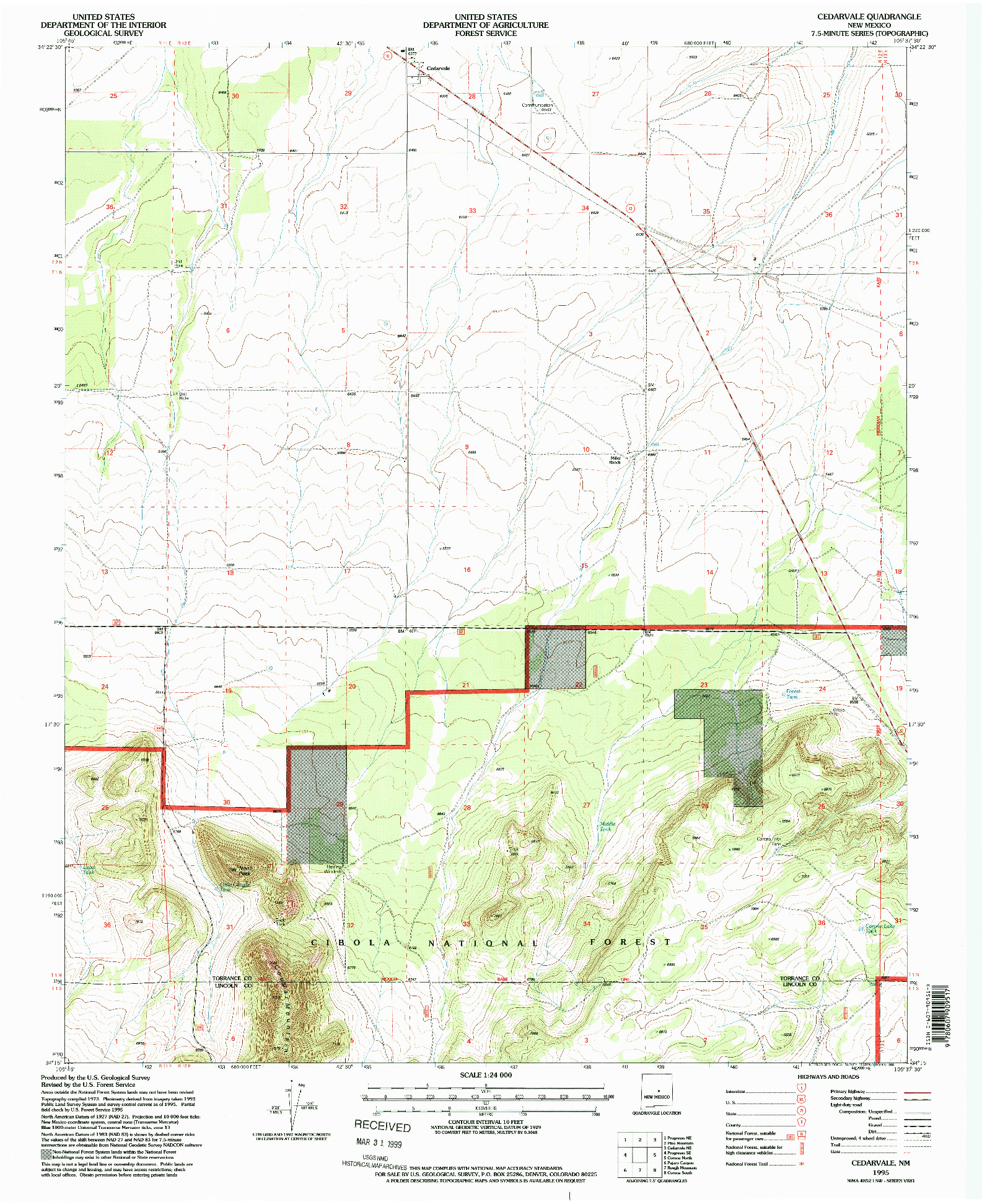 USGS 1:24000-SCALE QUADRANGLE FOR CEDARVALE, NM 1995