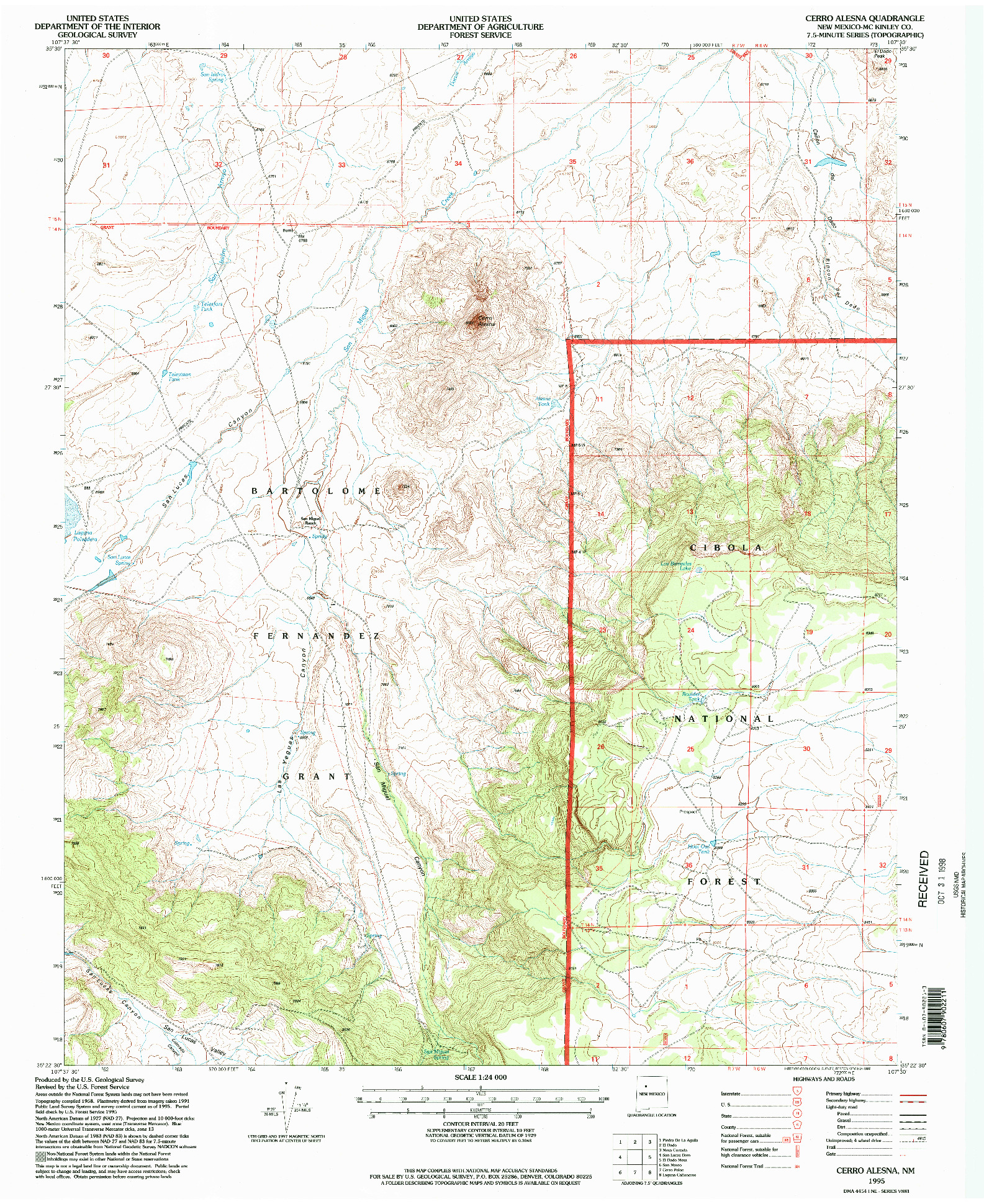 USGS 1:24000-SCALE QUADRANGLE FOR CERRO ALESNA, NM 1995