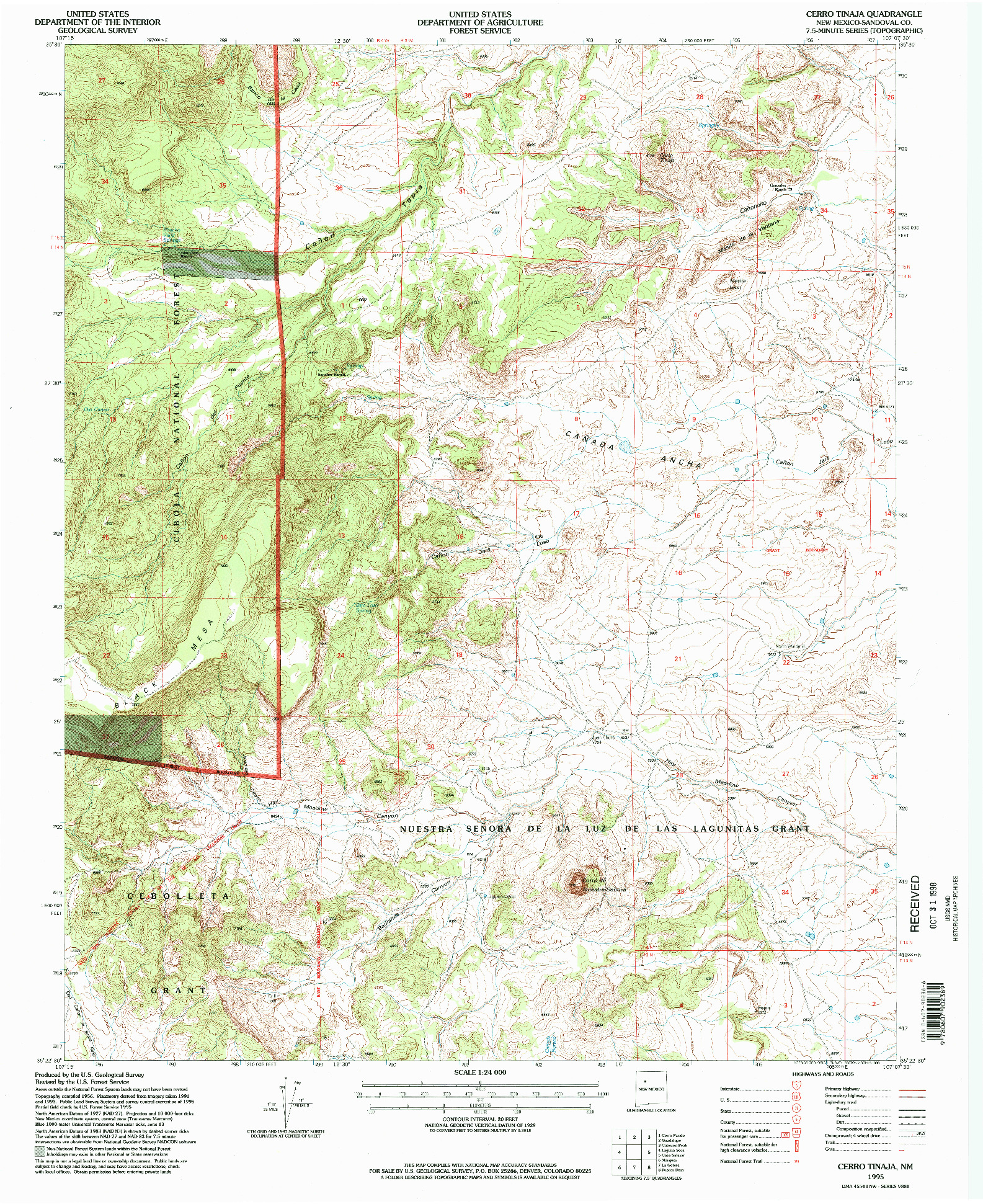 USGS 1:24000-SCALE QUADRANGLE FOR CERRO TINAJA, NM 1995