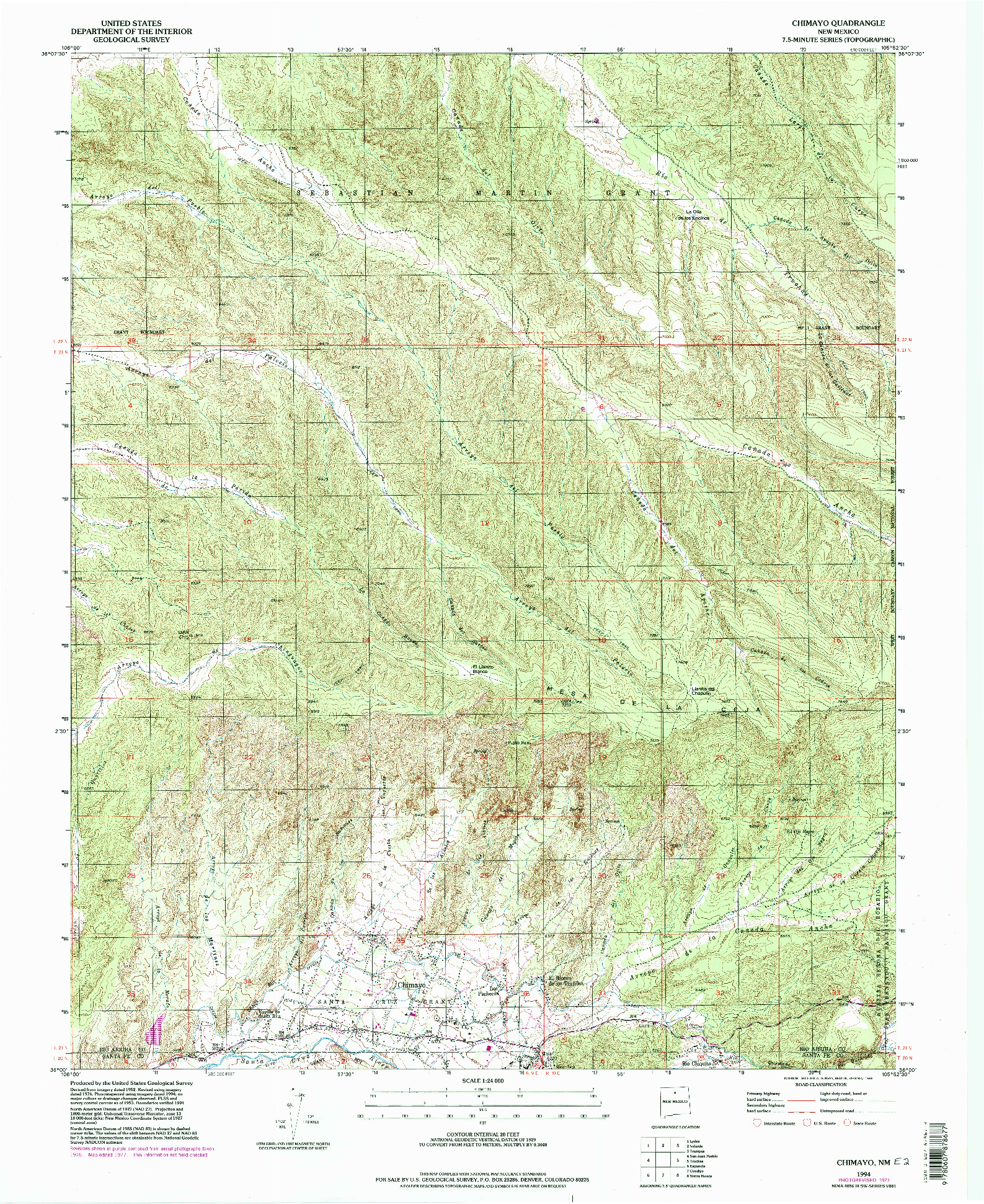 USGS 1:24000-SCALE QUADRANGLE FOR CHIMAYO, NM 1994