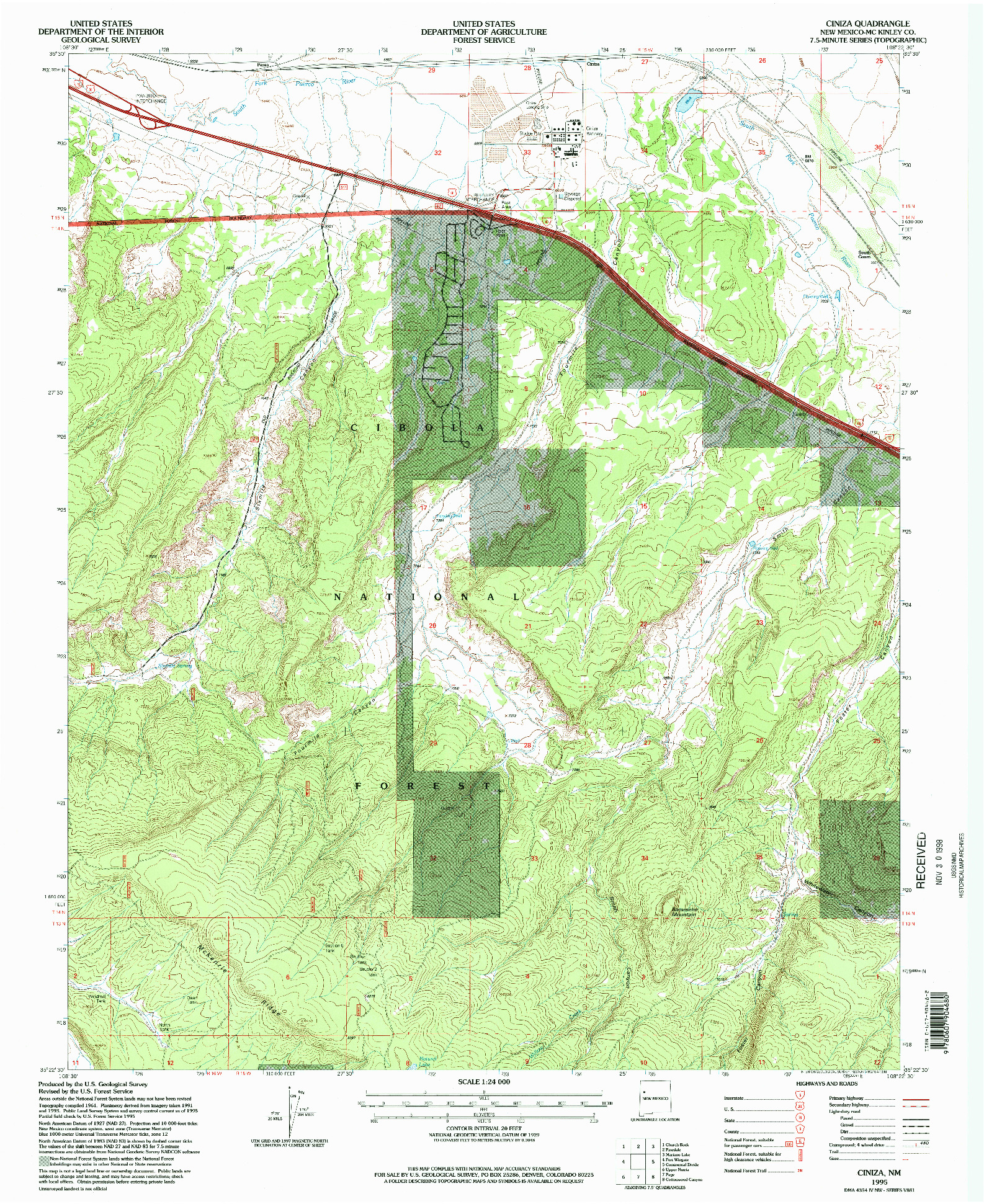 USGS 1:24000-SCALE QUADRANGLE FOR CINIZA, NM 1995