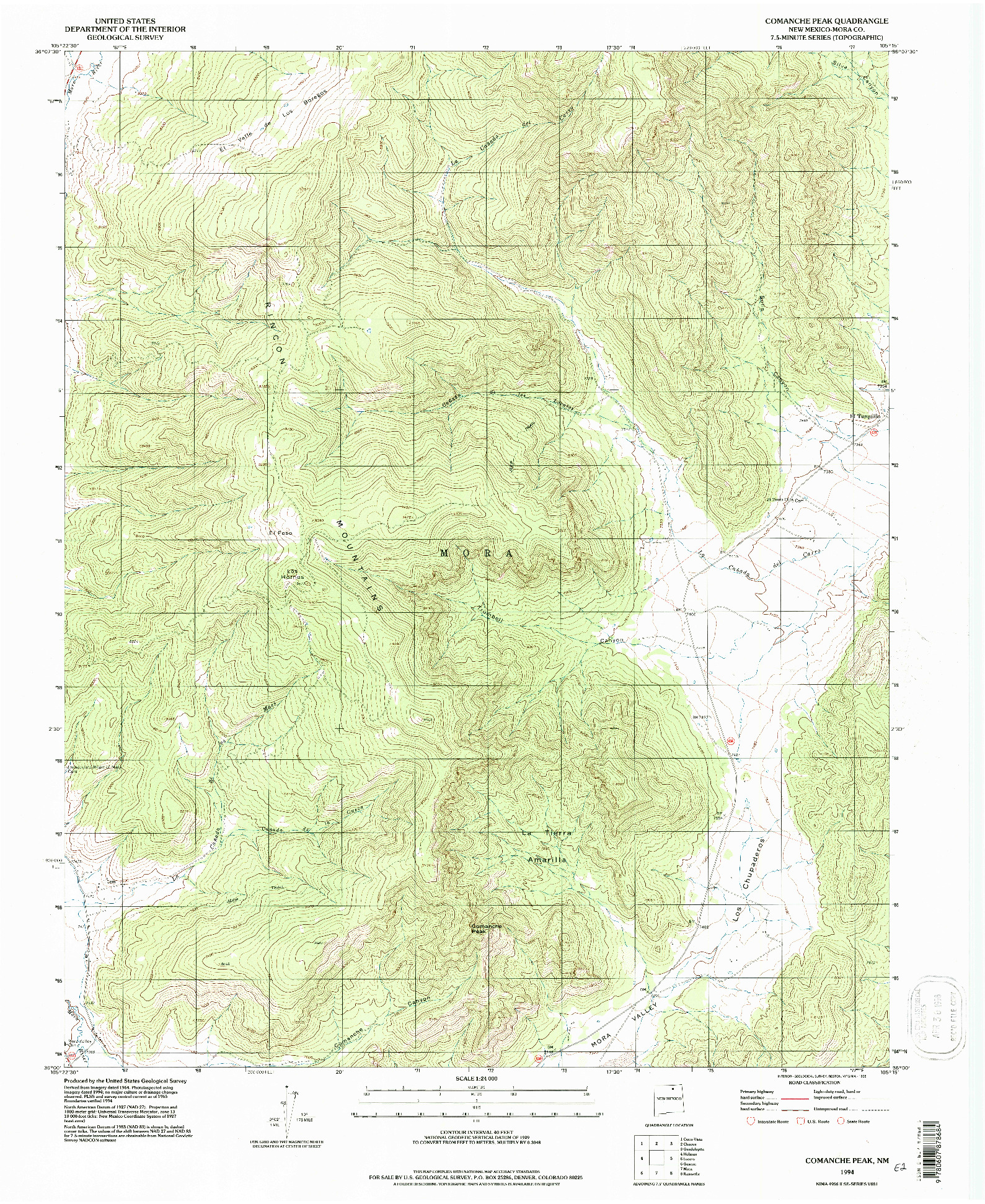 USGS 1:24000-SCALE QUADRANGLE FOR COMANCHE PEAK, NM 1994