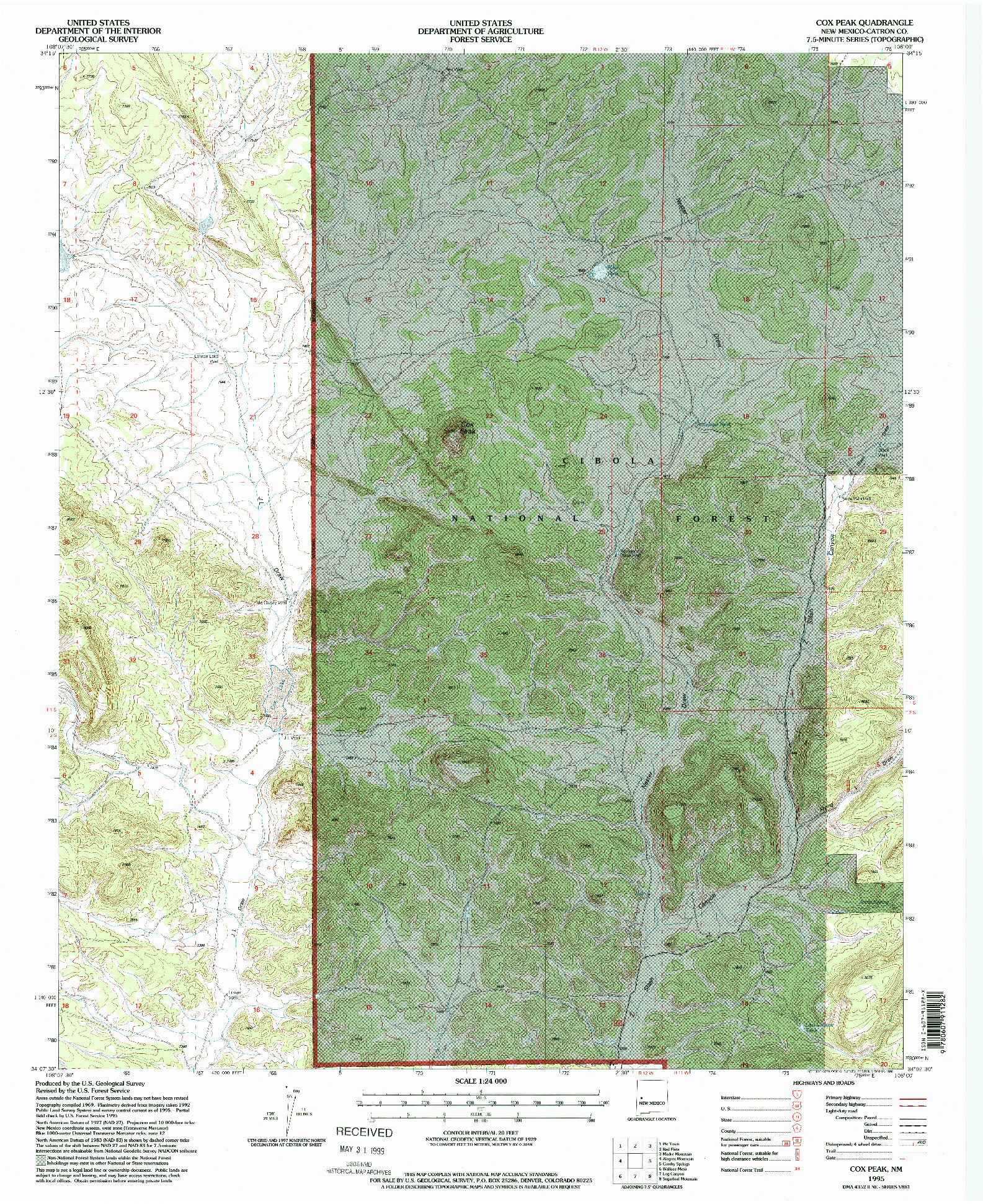 USGS 1:24000-SCALE QUADRANGLE FOR COX PEAK, NM 1995