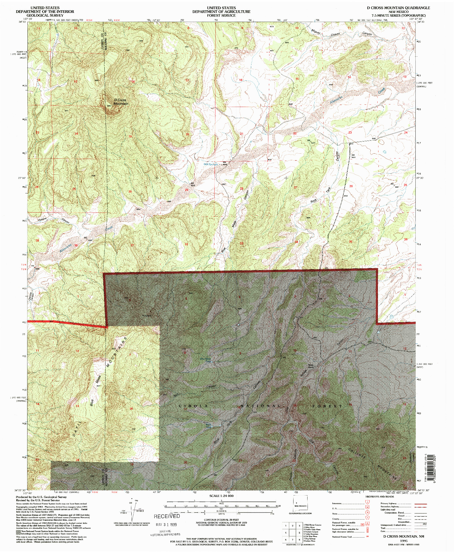 USGS 1:24000-SCALE QUADRANGLE FOR D CROSS MOUNTAIN, NM 1995