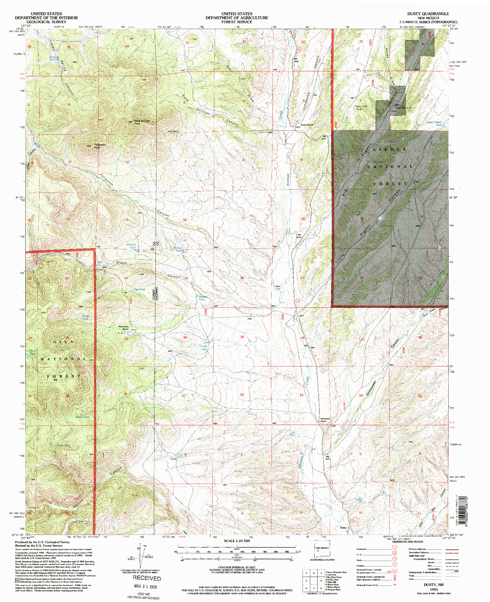 USGS 1:24000-SCALE QUADRANGLE FOR DUSTY, NM 1995