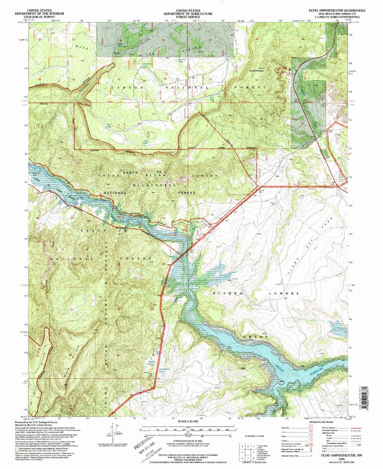 USGS 1:24000-SCALE QUADRANGLE FOR ECHO AMPHITHEATER, NM 1995