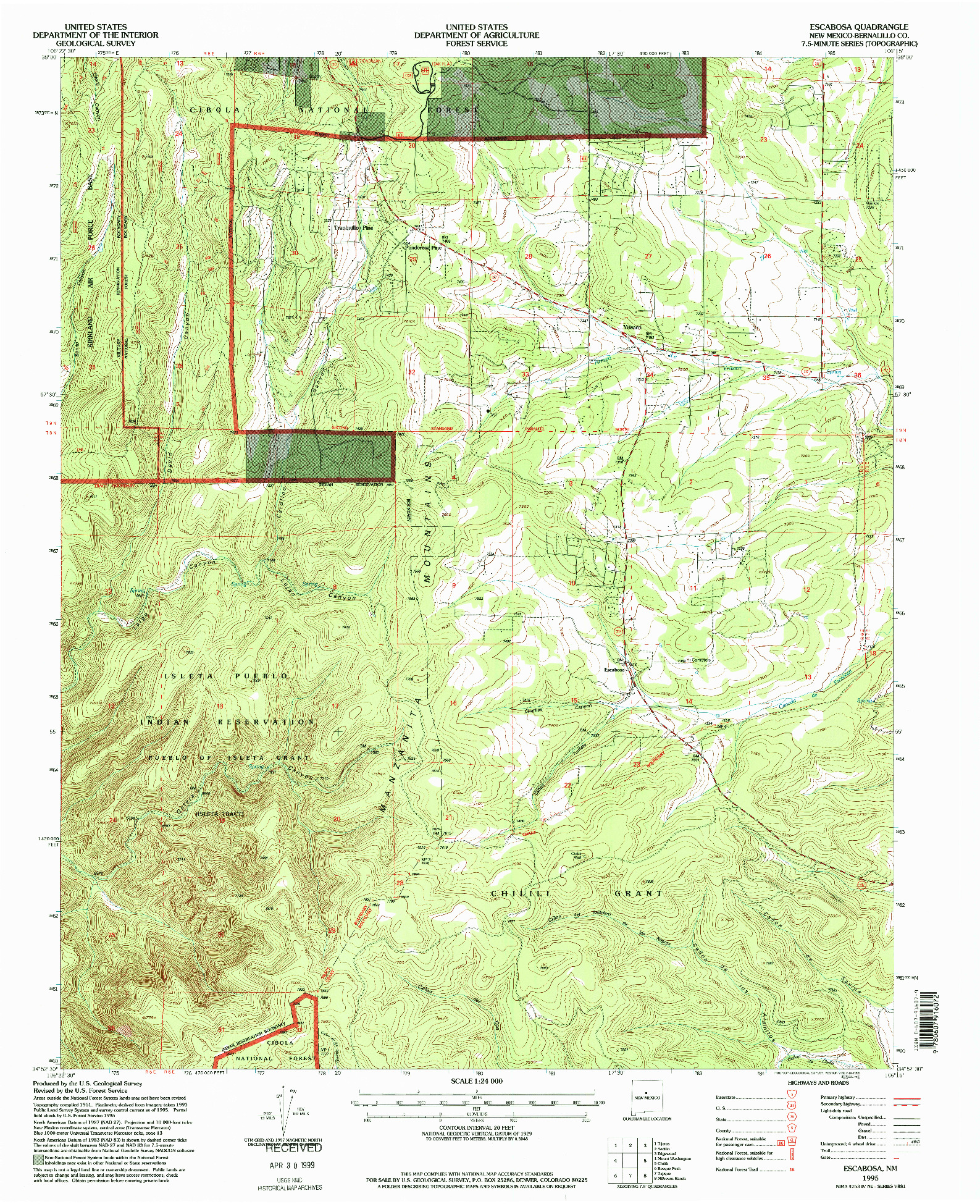 USGS 1:24000-SCALE QUADRANGLE FOR ESCABOSA, NM 1995