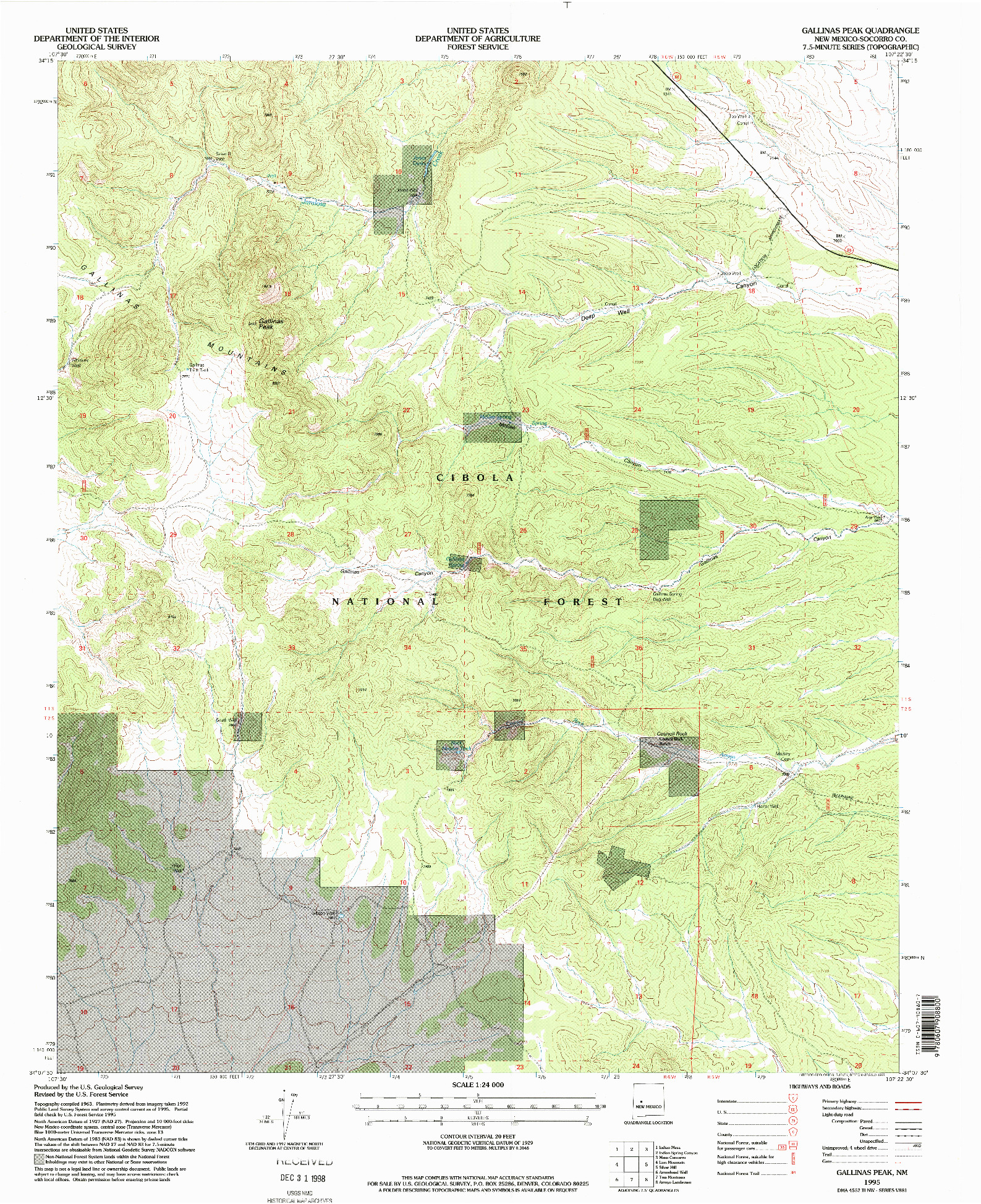 USGS 1:24000-SCALE QUADRANGLE FOR GALLINAS PEAK, NM 1995