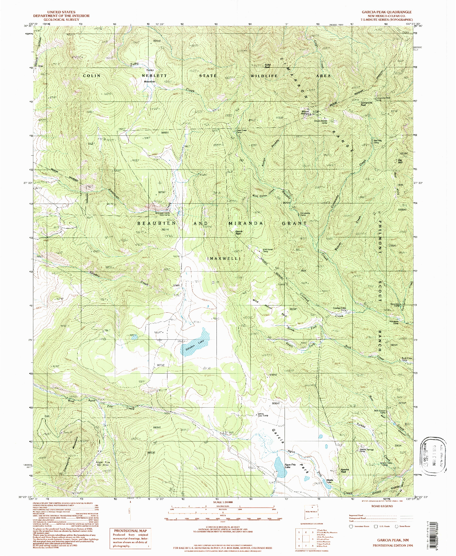 USGS 1:24000-SCALE QUADRANGLE FOR GARCIA PEAK, NM 1994