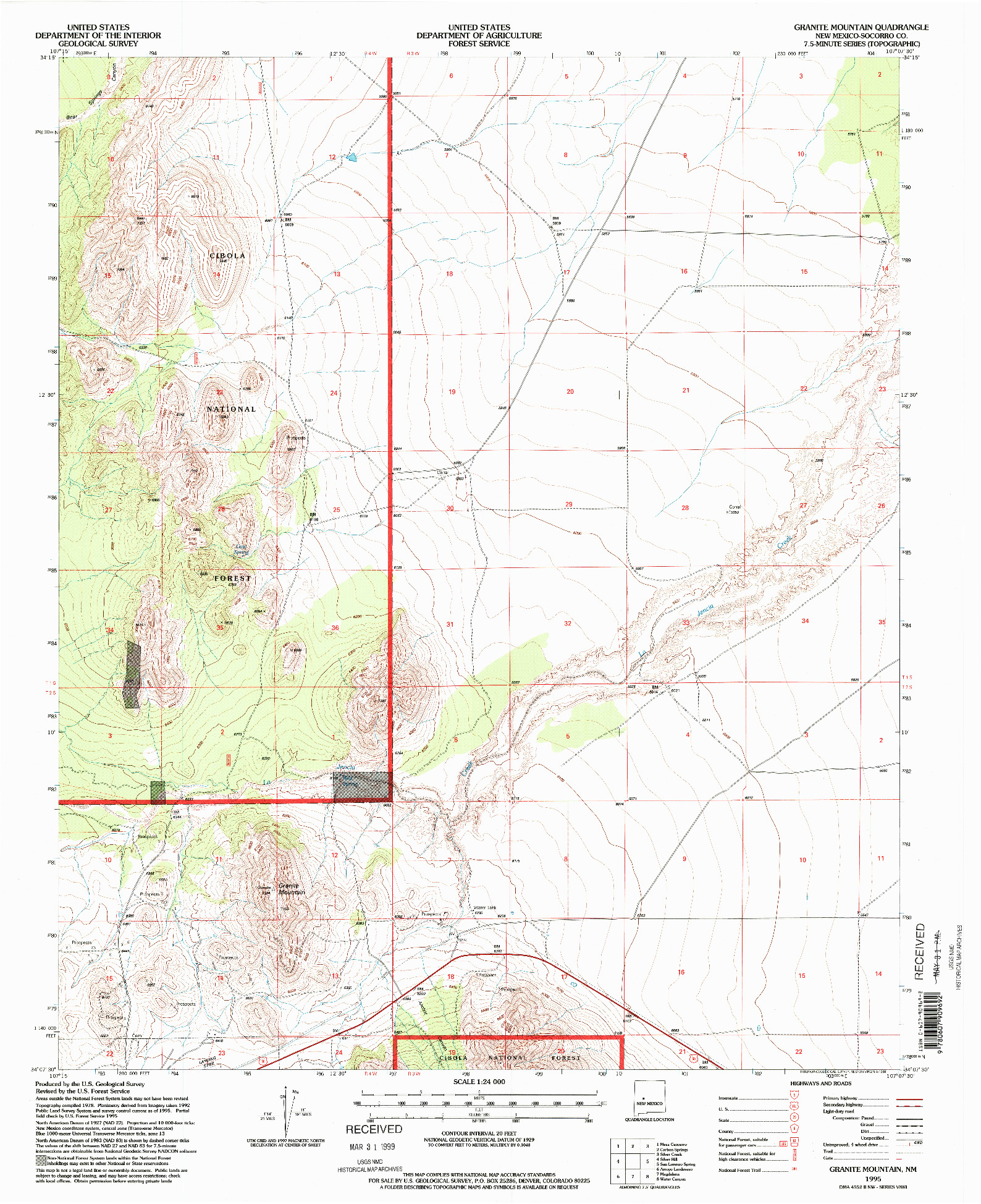 USGS 1:24000-SCALE QUADRANGLE FOR GRANITE MOUNTAIN, NM 1995