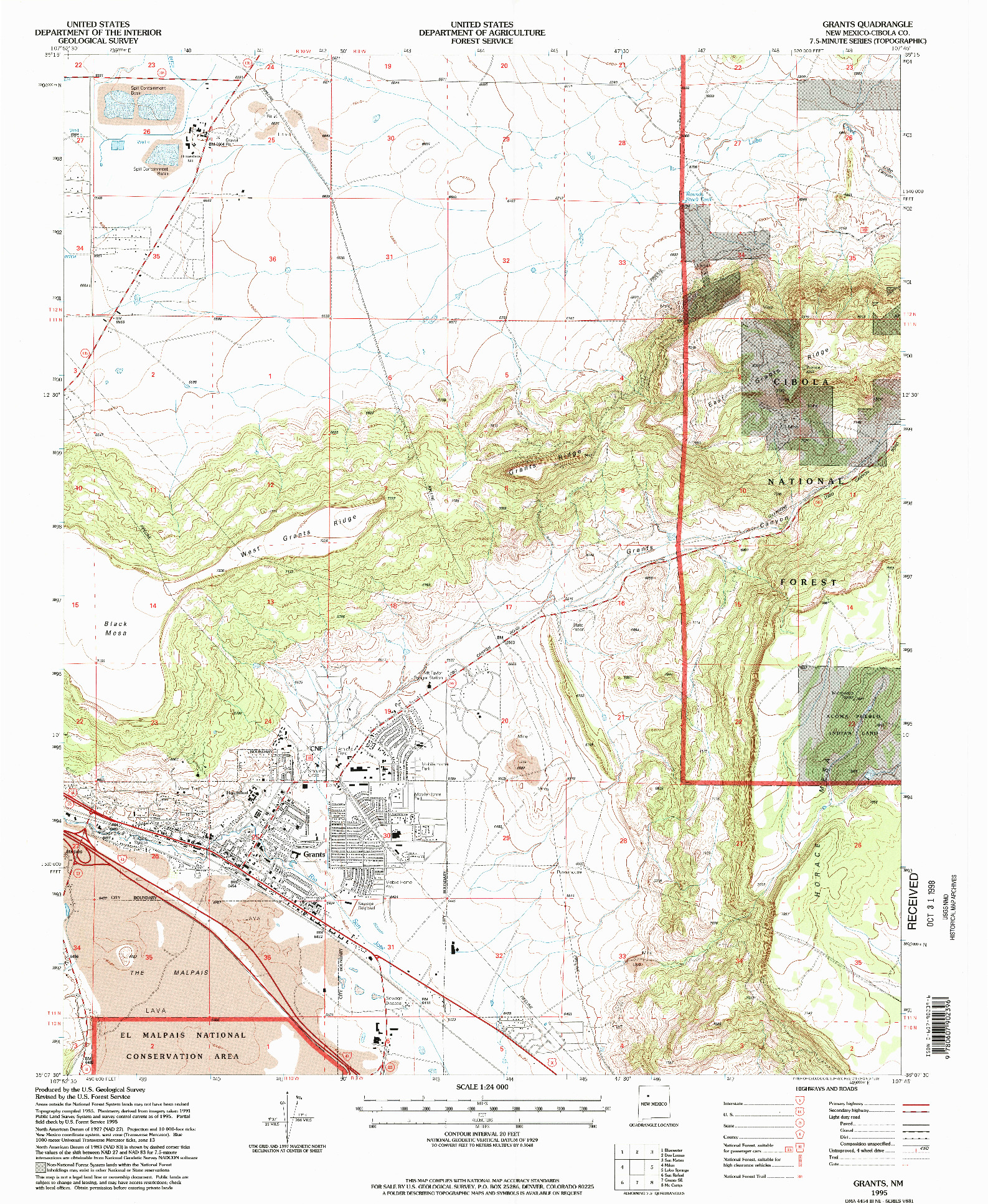 USGS 1:24000-SCALE QUADRANGLE FOR GRANTS, NM 1995
