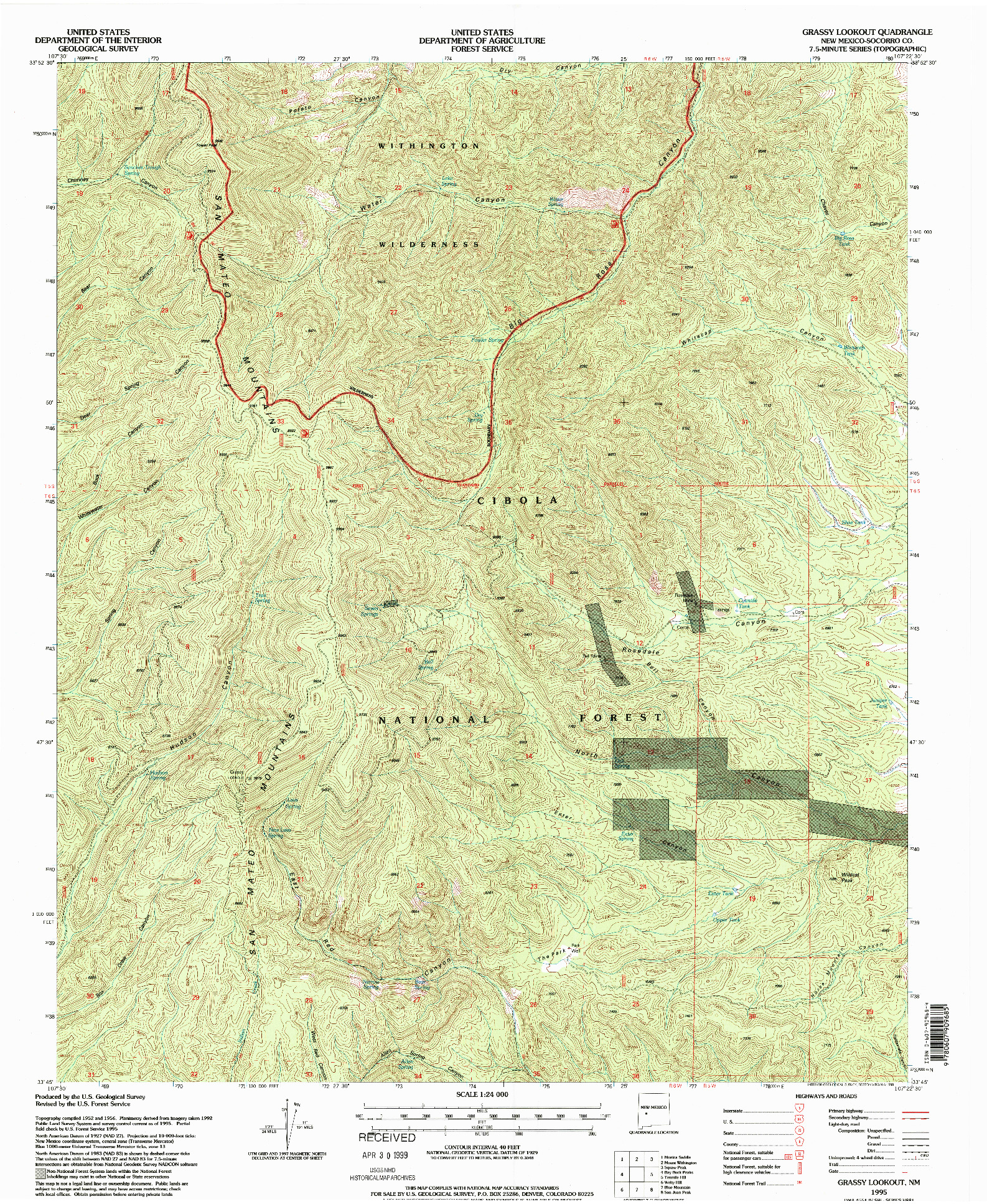 USGS 1:24000-SCALE QUADRANGLE FOR GRASSY LOOKOUT, NM 1995