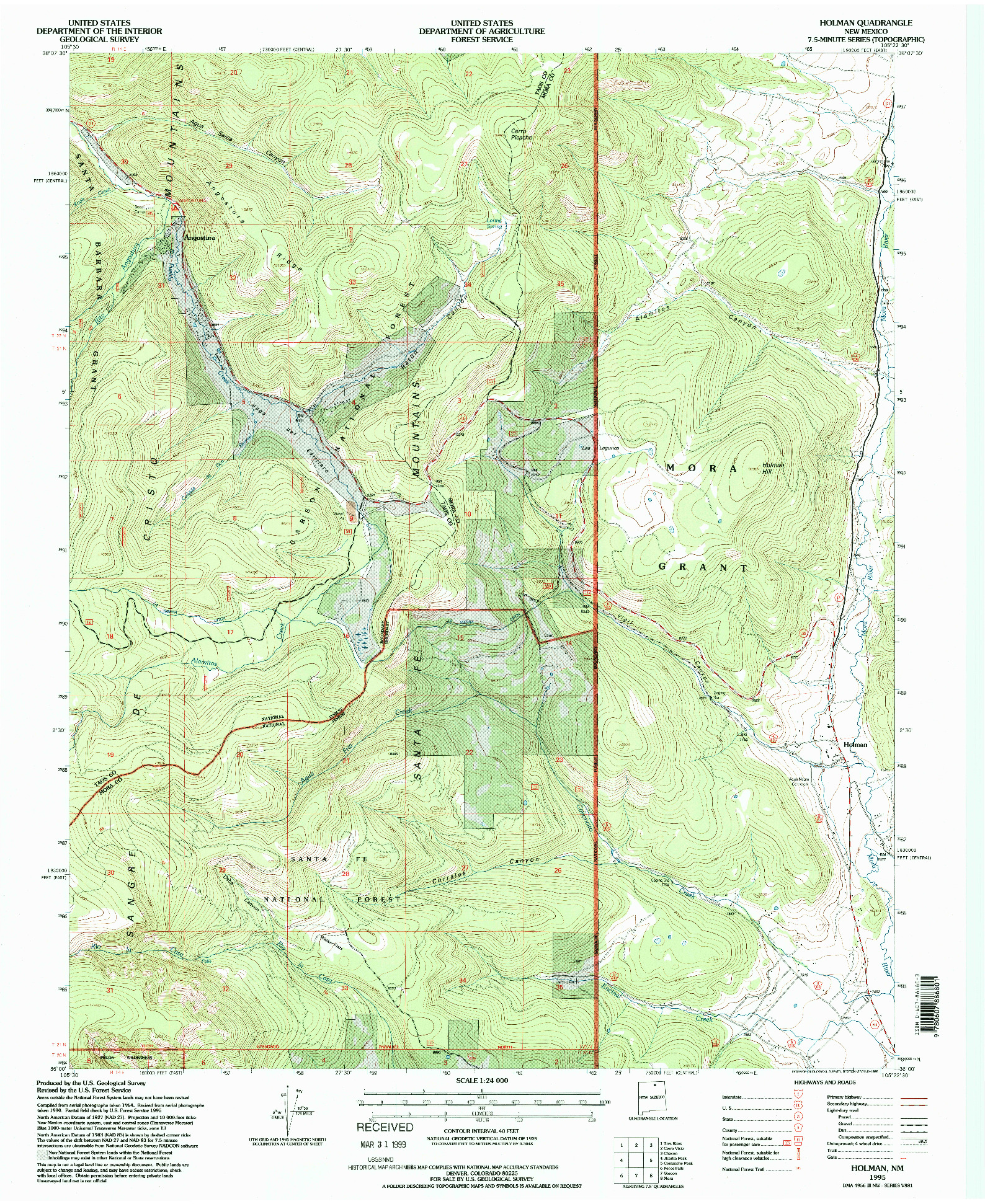 USGS 1:24000-SCALE QUADRANGLE FOR HOLMAN, NM 1995