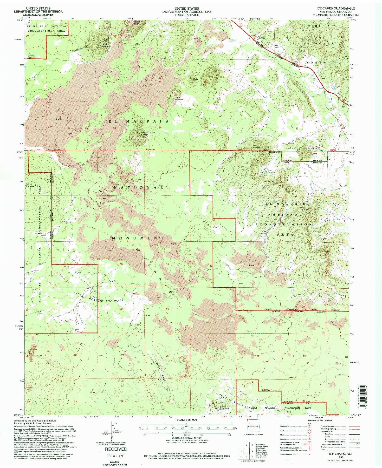 USGS 1:24000-SCALE QUADRANGLE FOR ICE CAVES, NM 1995