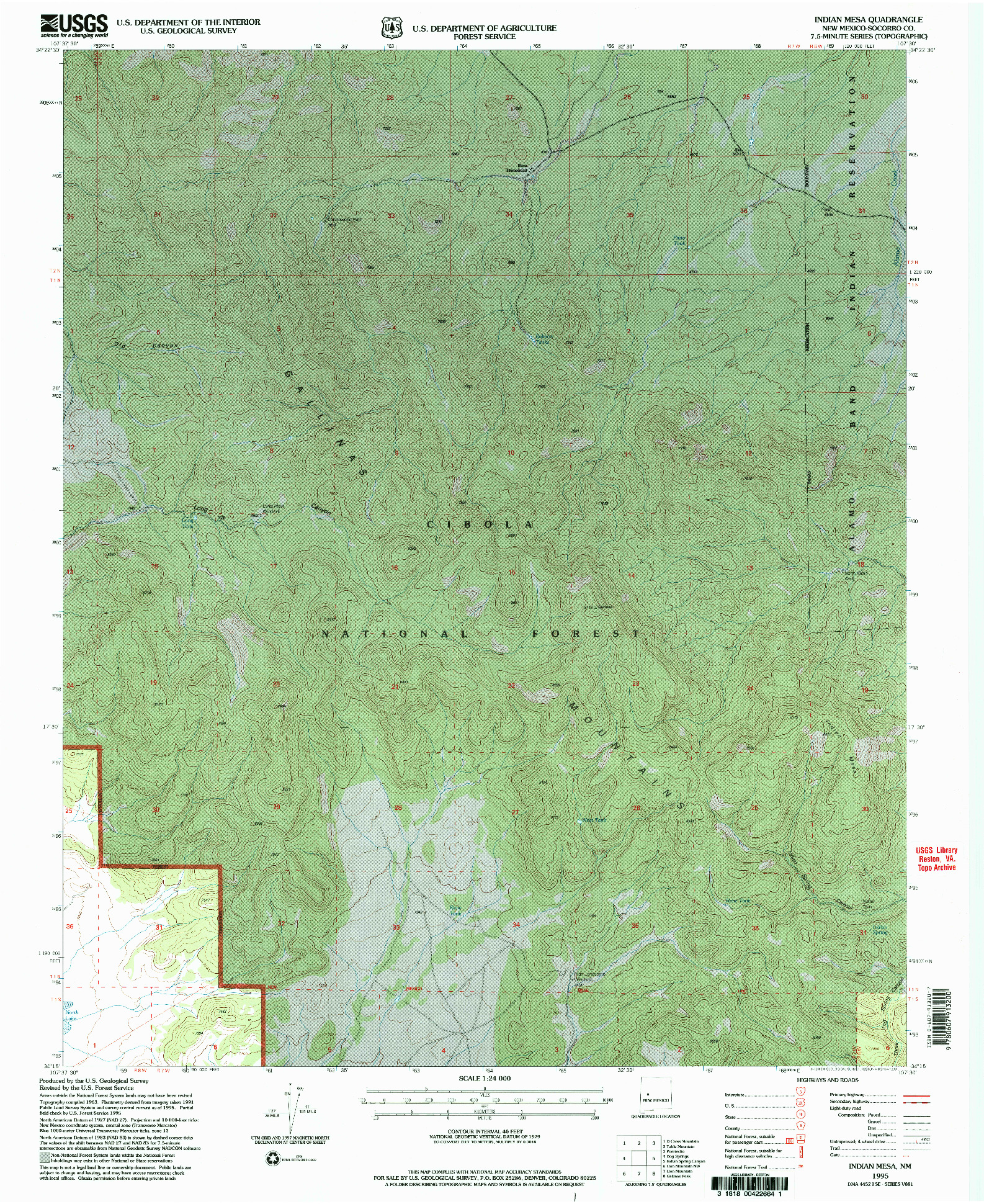 USGS 1:24000-SCALE QUADRANGLE FOR INDIAN MESA, NM 1995
