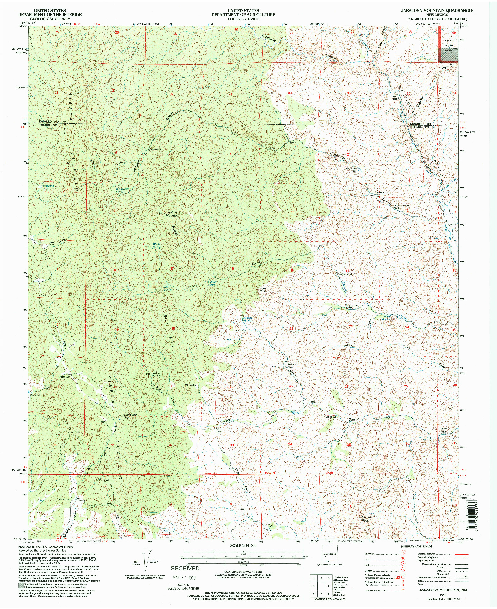 USGS 1:24000-SCALE QUADRANGLE FOR JARALOSA MOUNTAIN, NM 1995