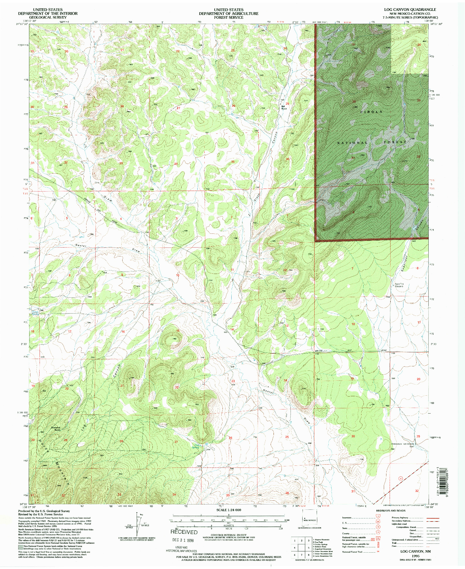 USGS 1:24000-SCALE QUADRANGLE FOR LOG CANYON, NM 1995