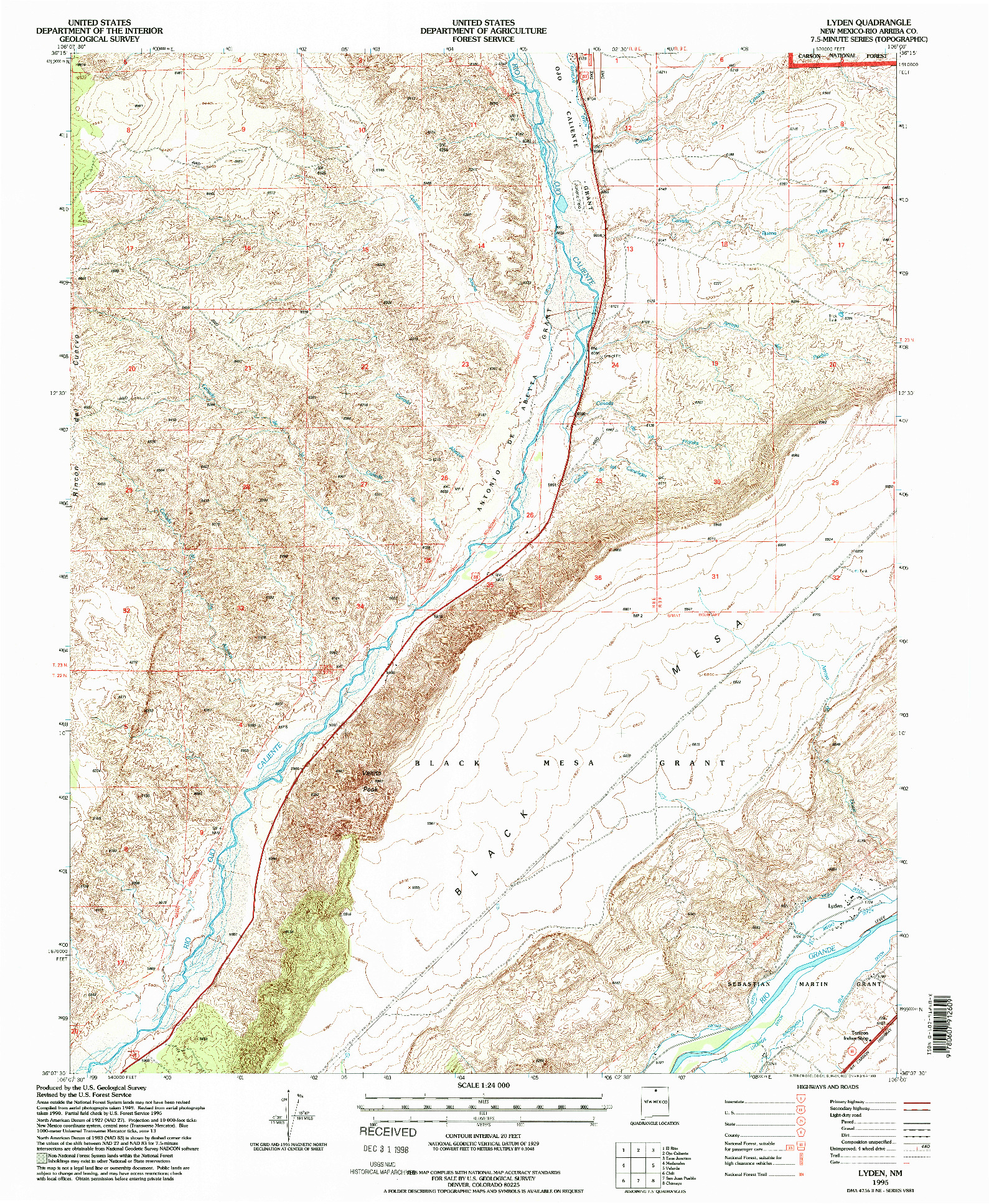 USGS 1:24000-SCALE QUADRANGLE FOR LYDEN, NM 1995