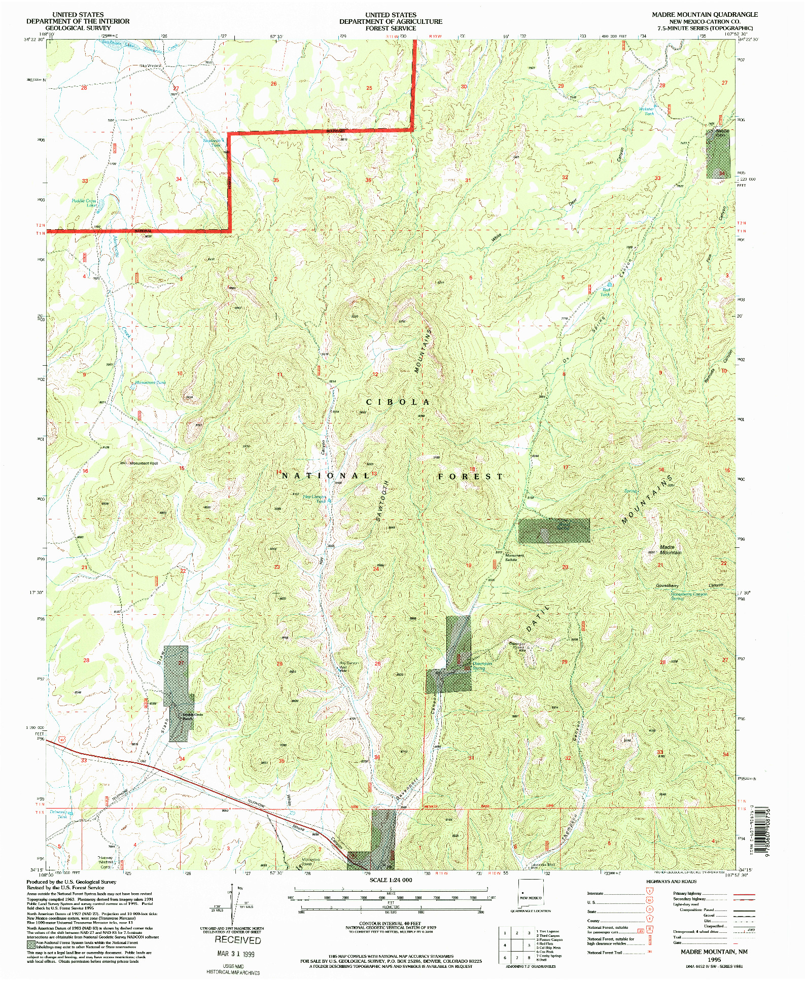 USGS 1:24000-SCALE QUADRANGLE FOR MADRE MOUNTAIN, NM 1995