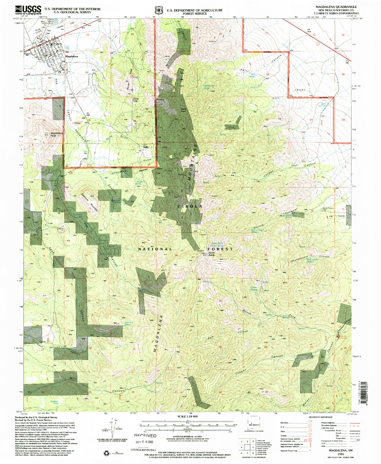 USGS 1:24000-SCALE QUADRANGLE FOR MAGDALENA, NM 1995