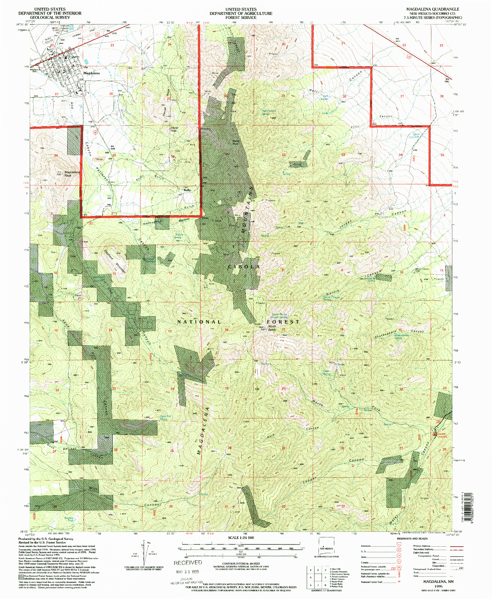 USGS 1:24000-SCALE QUADRANGLE FOR MAGDALENA, NM 1995