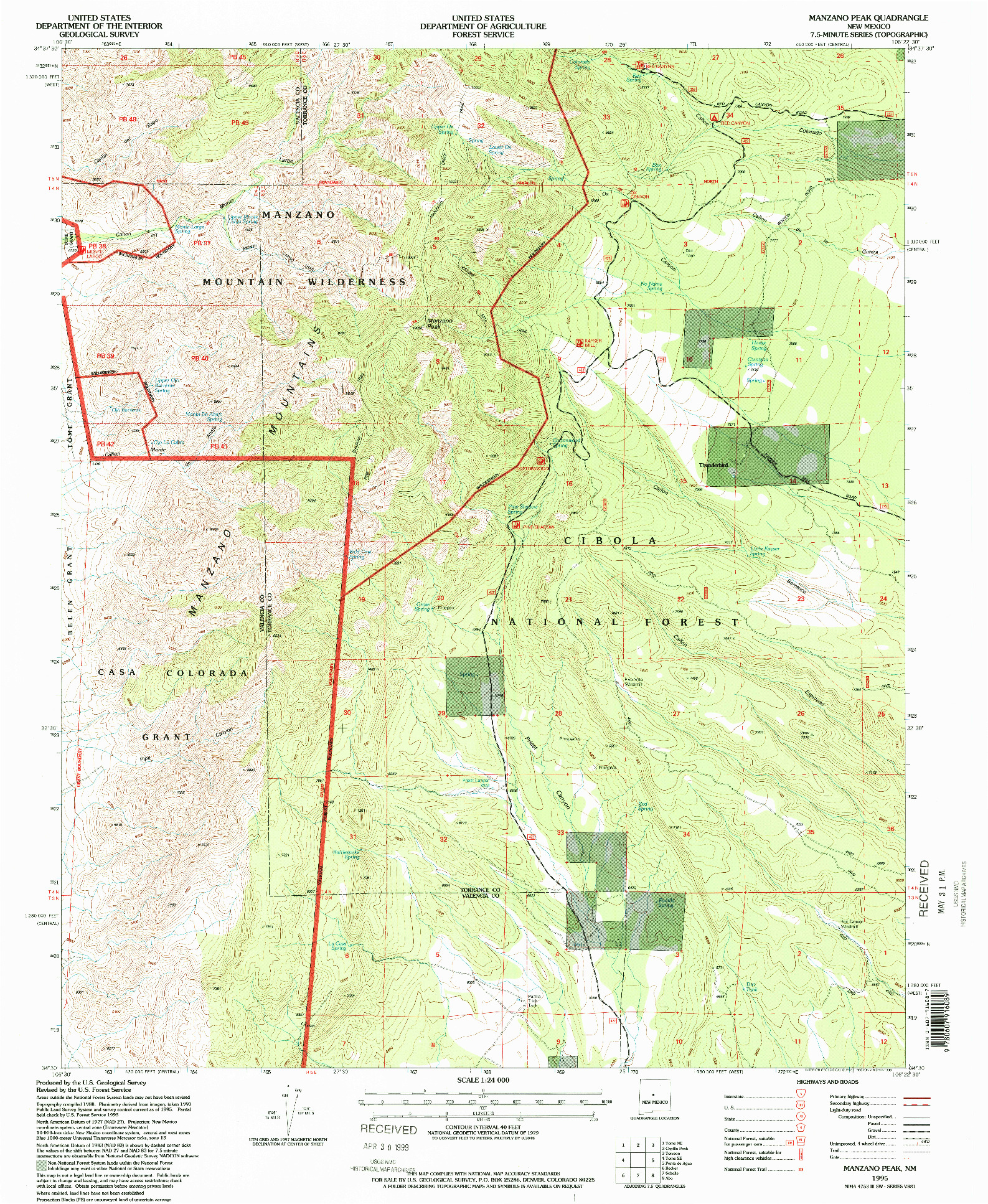 USGS 1:24000-SCALE QUADRANGLE FOR MANZANO PEAK, NM 1995