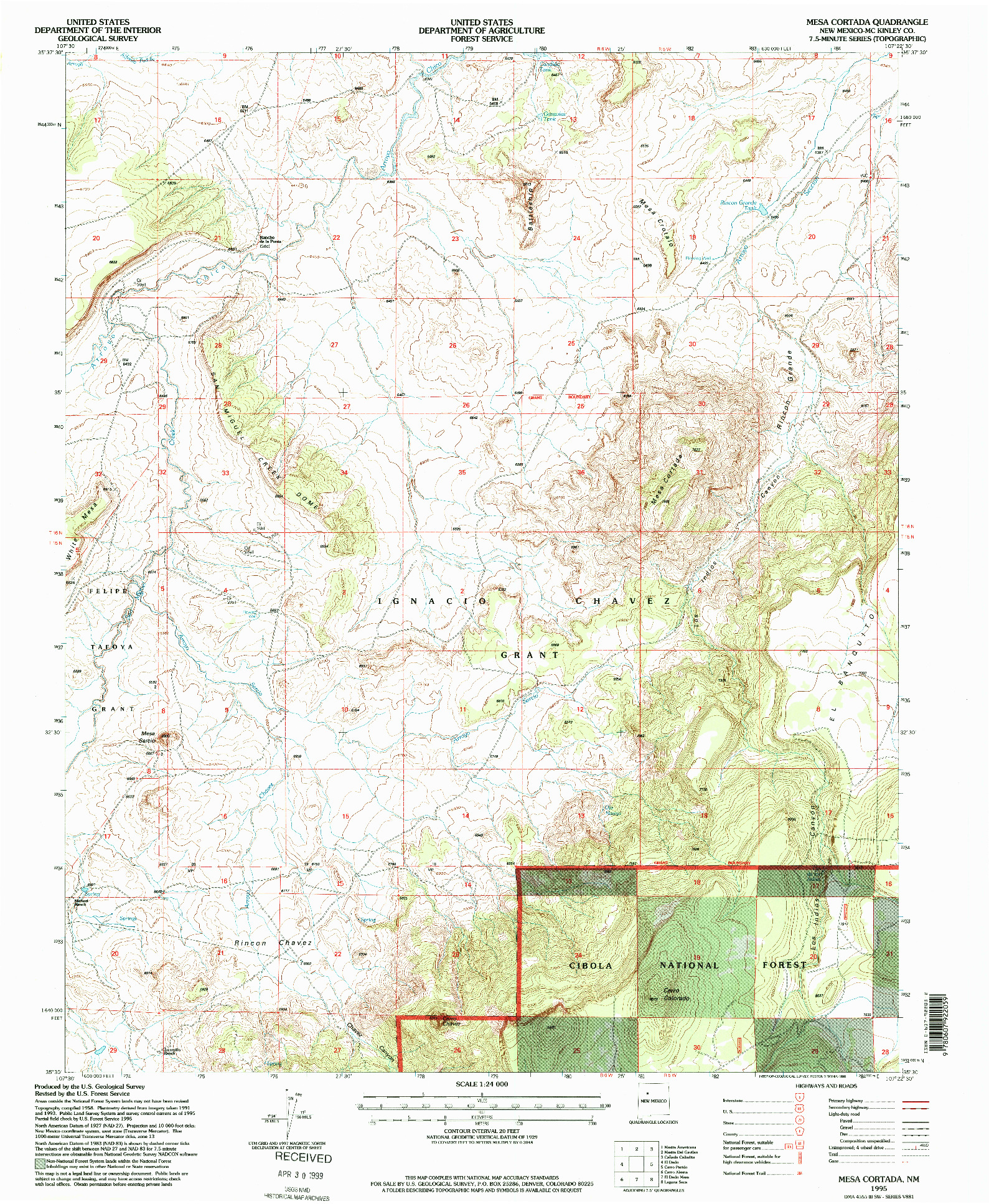 USGS 1:24000-SCALE QUADRANGLE FOR MESA CORTADA, NM 1995