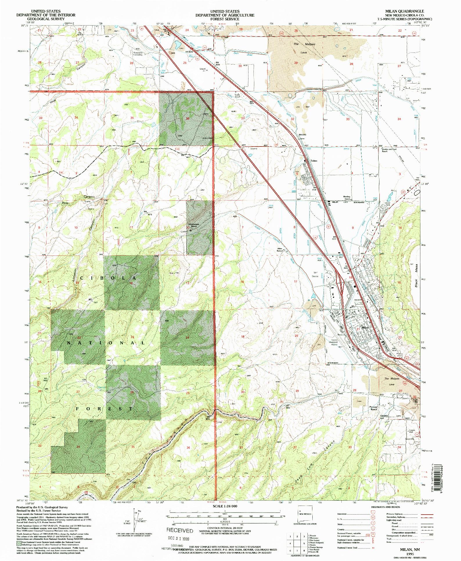 USGS 1:24000-SCALE QUADRANGLE FOR MILAN, NM 1995